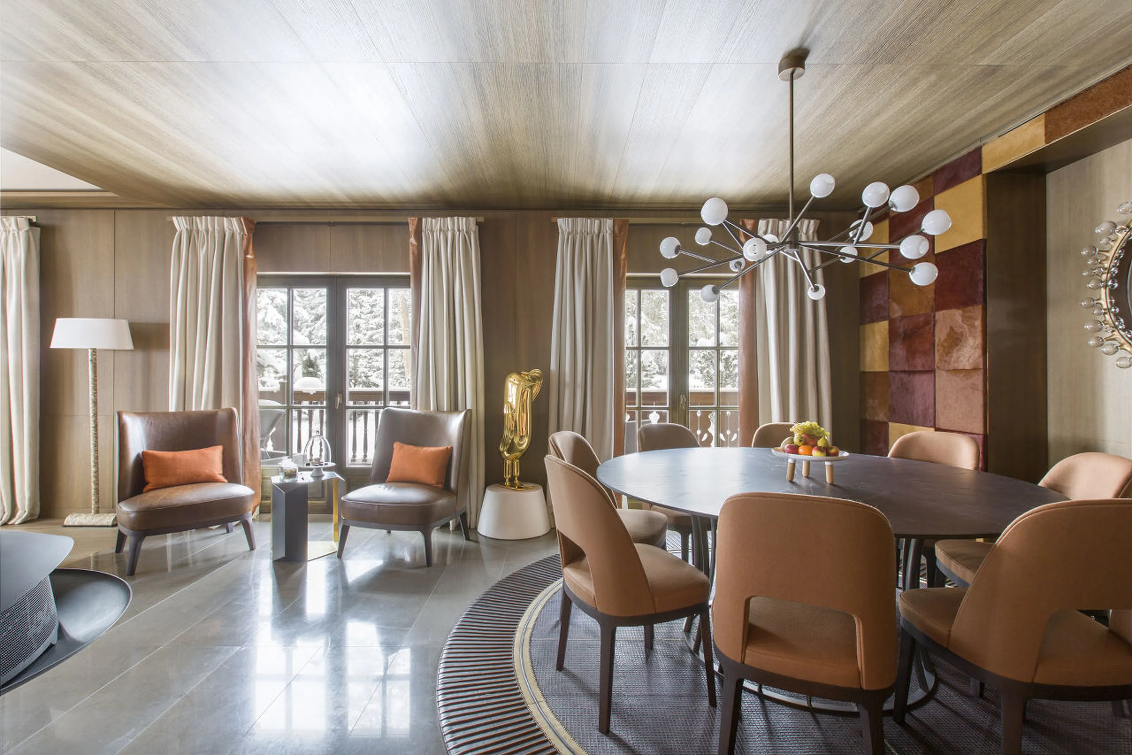 Panoramic balcony accessed from dining area of Le Chalet Cheval Blanc in Courchevel 1850