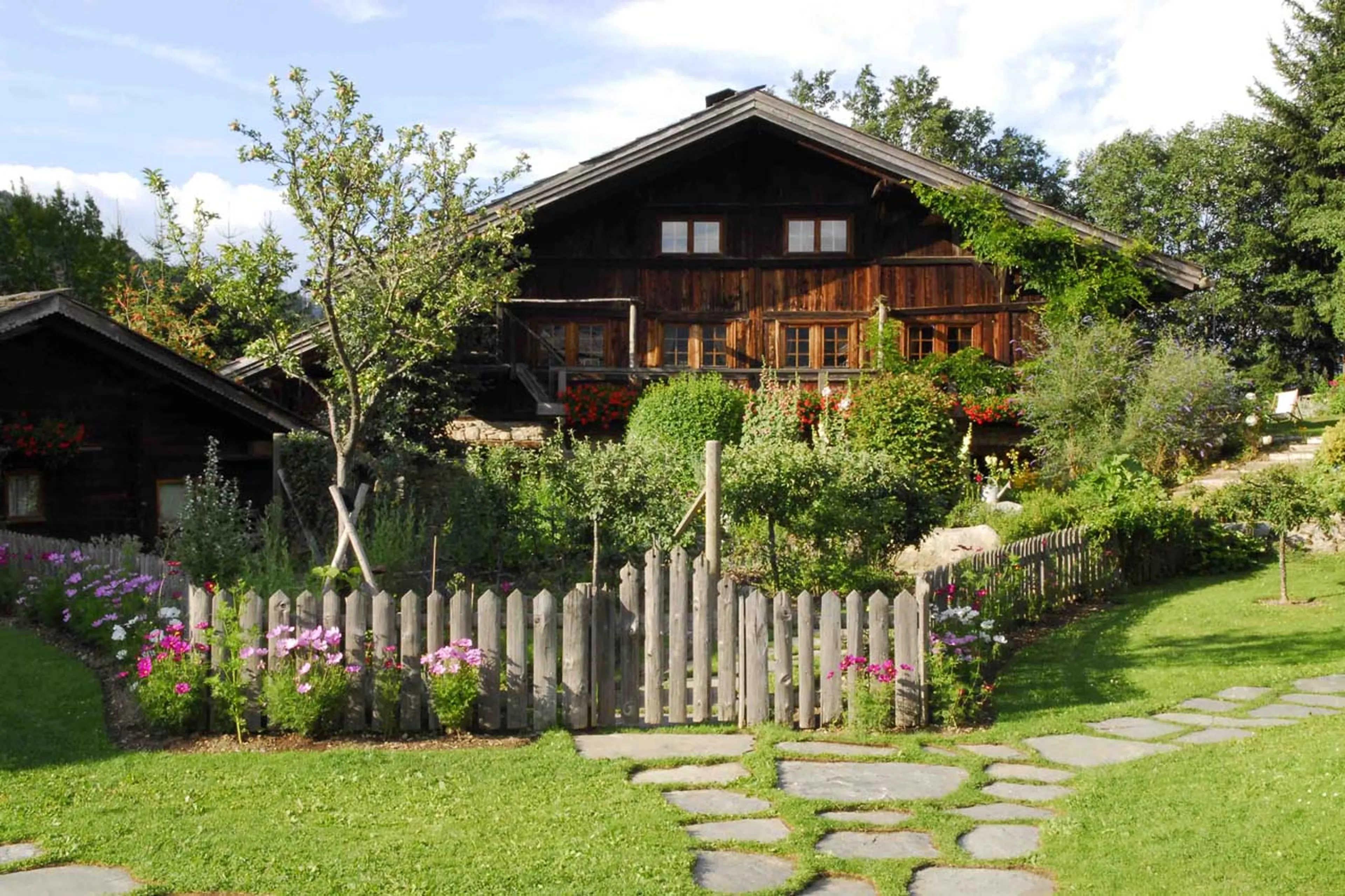 Exterior of Chalet des Fermes in Megeve in summer
