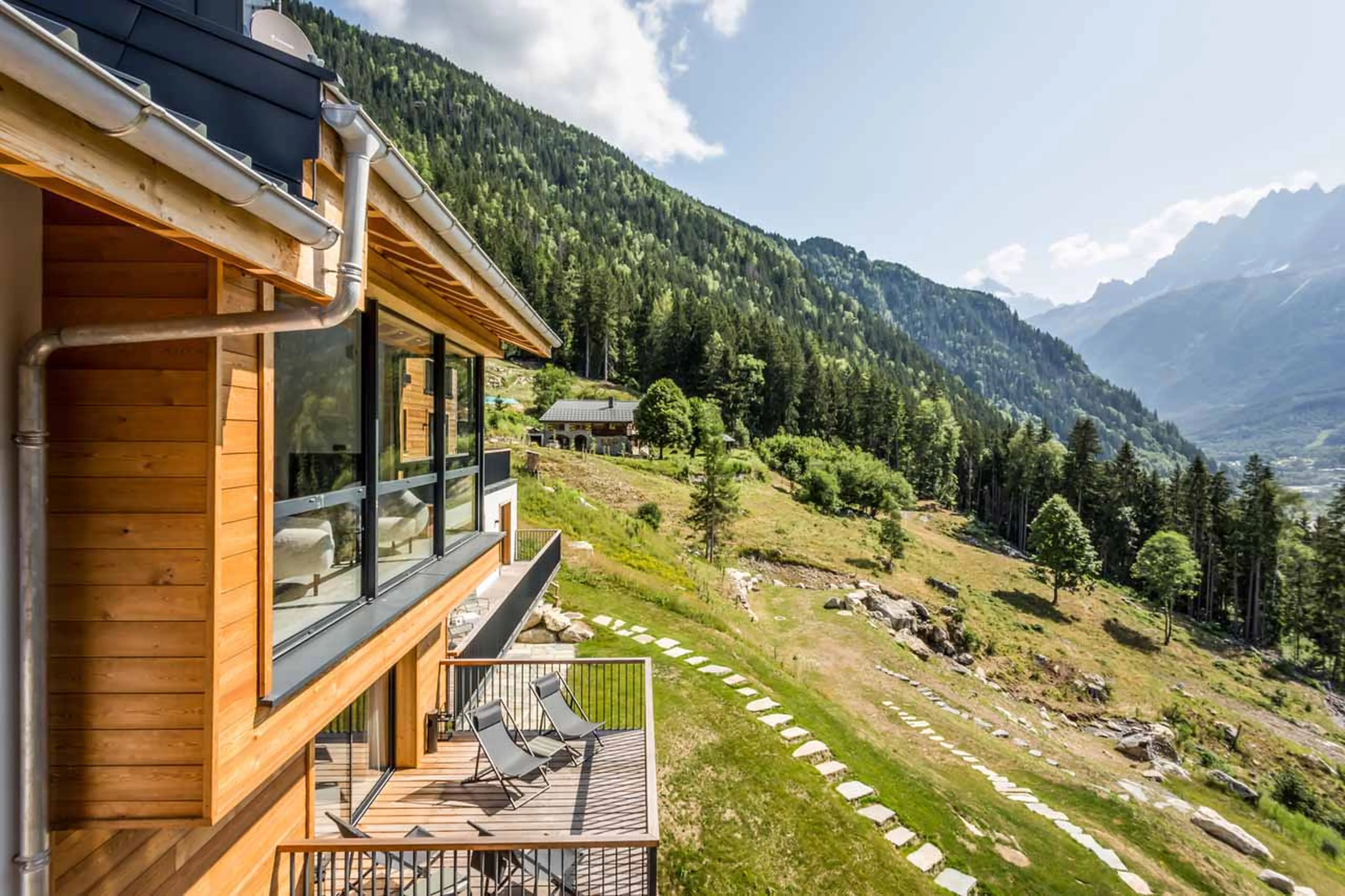 Summer balcony views at Le Chalet Mont Blanc in Chamonix