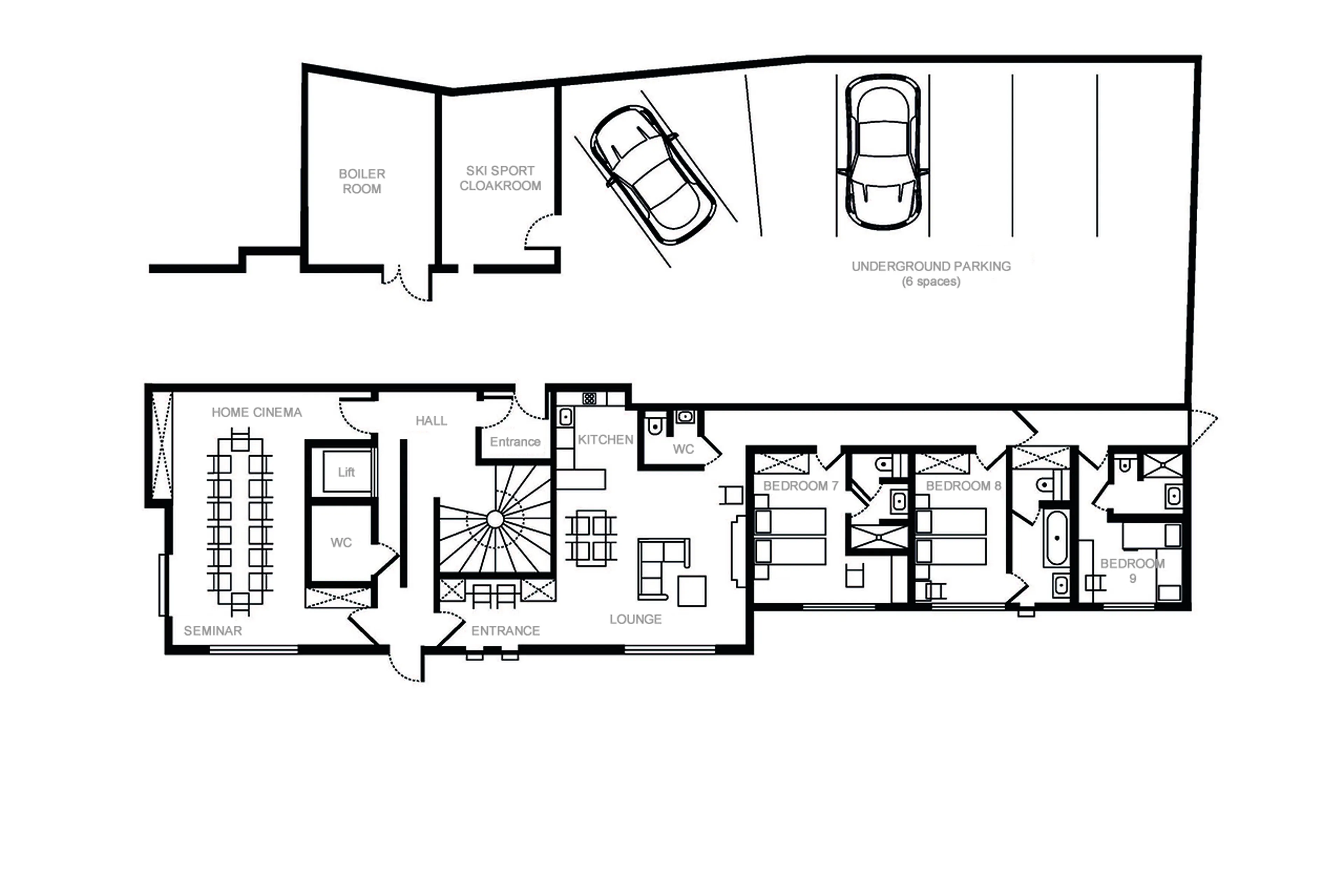 Level 2 floor plan of Le Chalet Mont Blanc in Chamonix