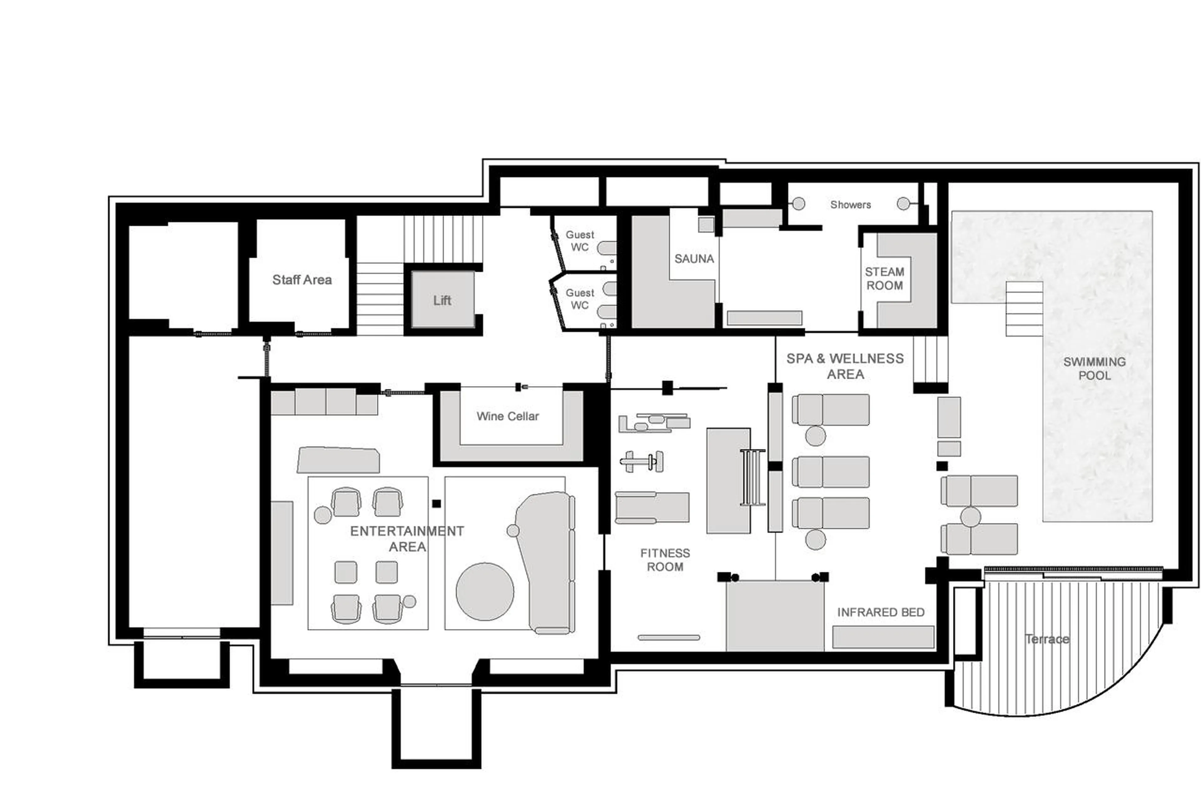 Level 0 floor plan of Le Chalet in Oberlech