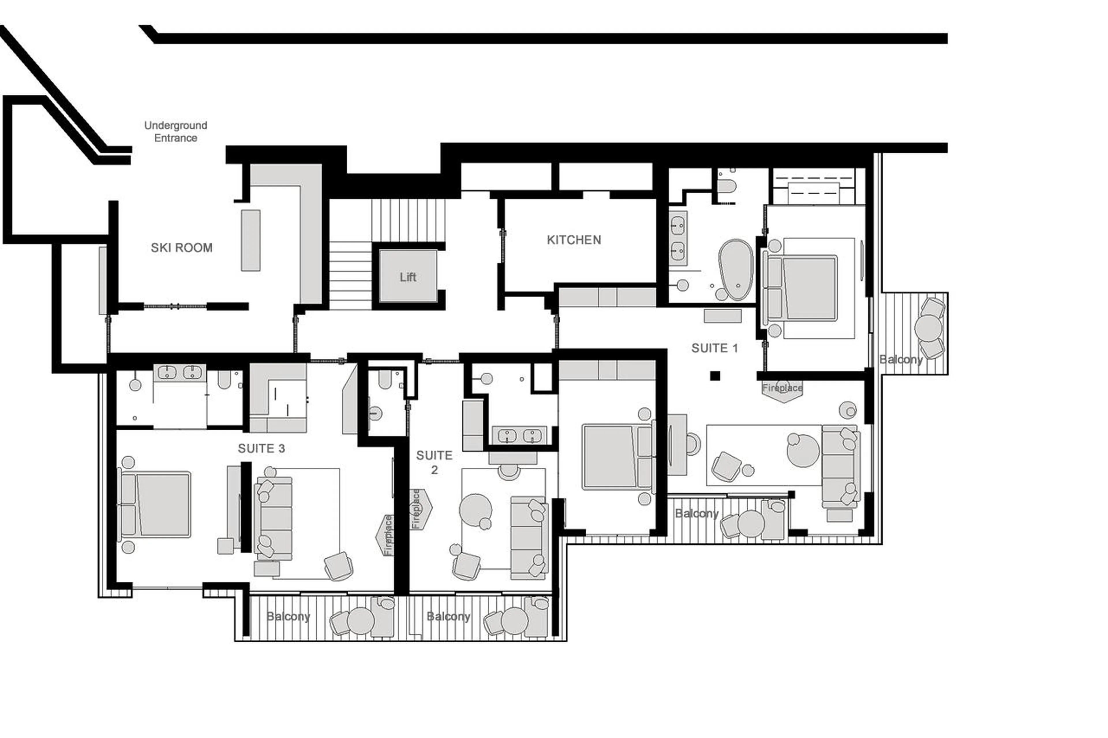 Level 2 floor plan of Le Chalet in Oberlech
