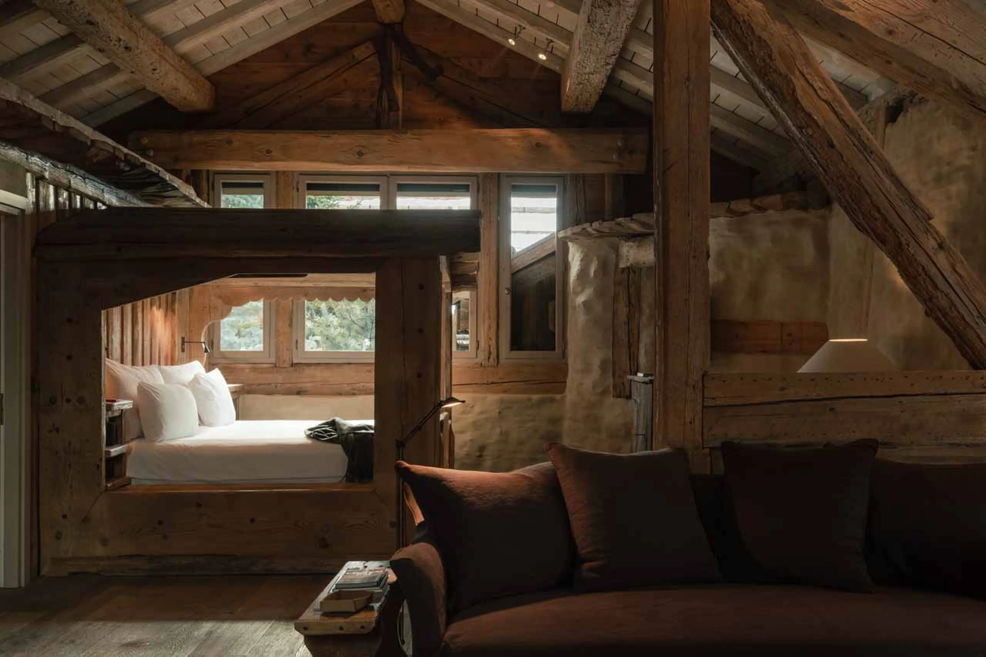 Suite 2 bed at  Le Chalet Zannier in Megeve