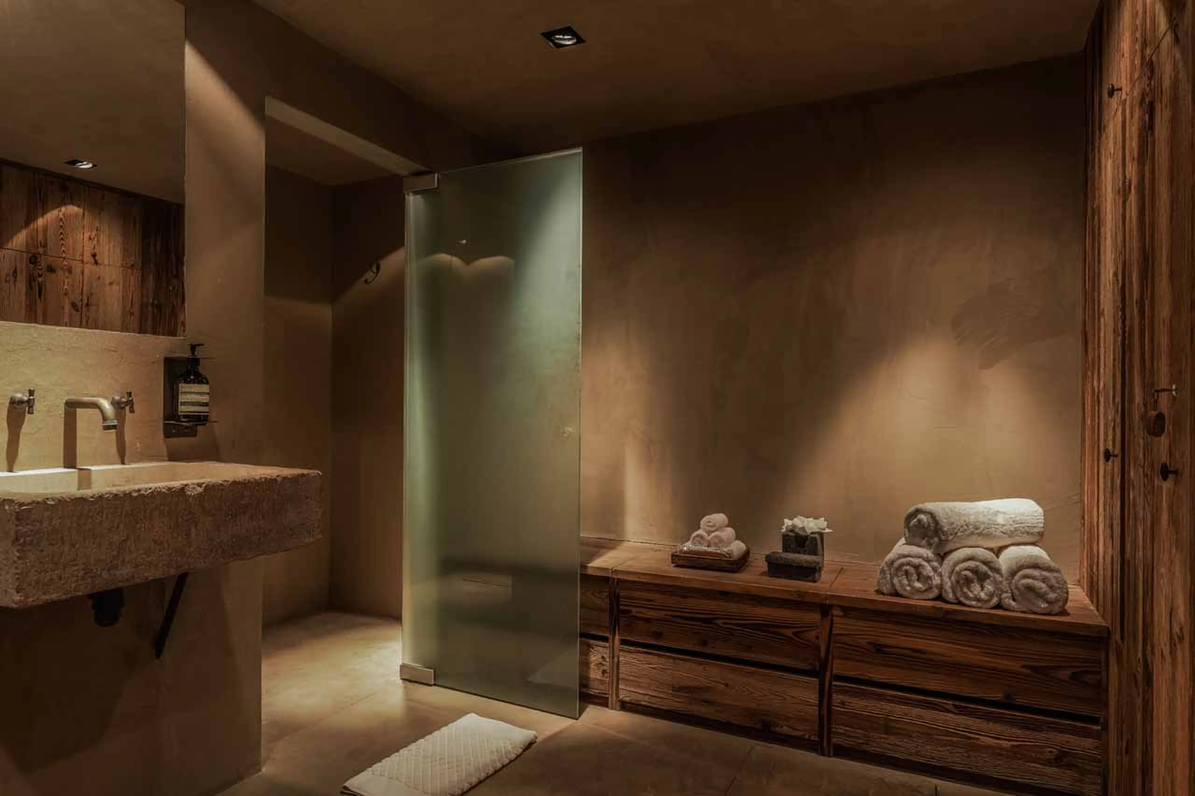 Spa shower area at Le Chalet Zannier in Megeve