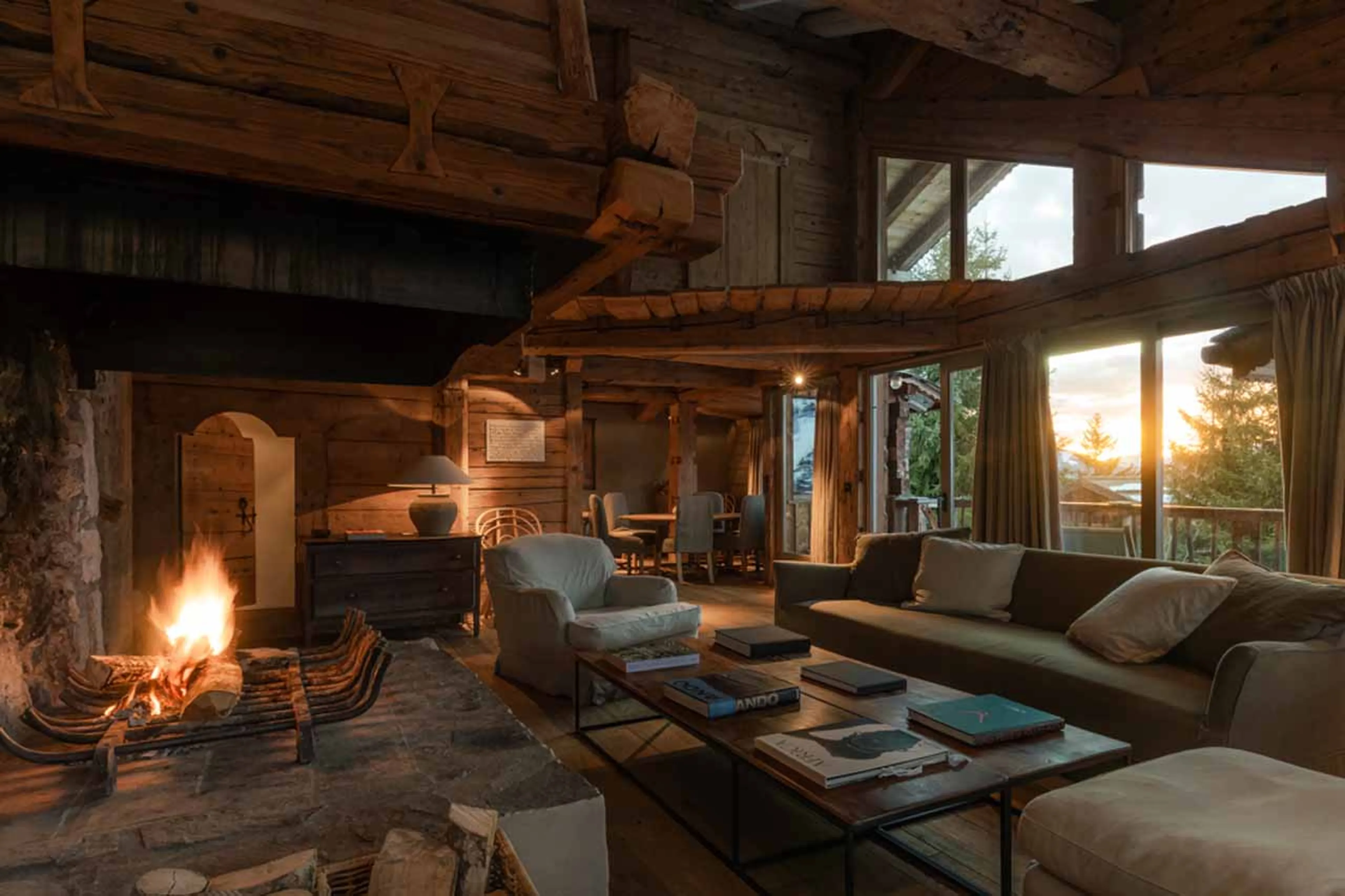 Spacious living area in Suite 1 of Le Chalet Zannier in Megeve