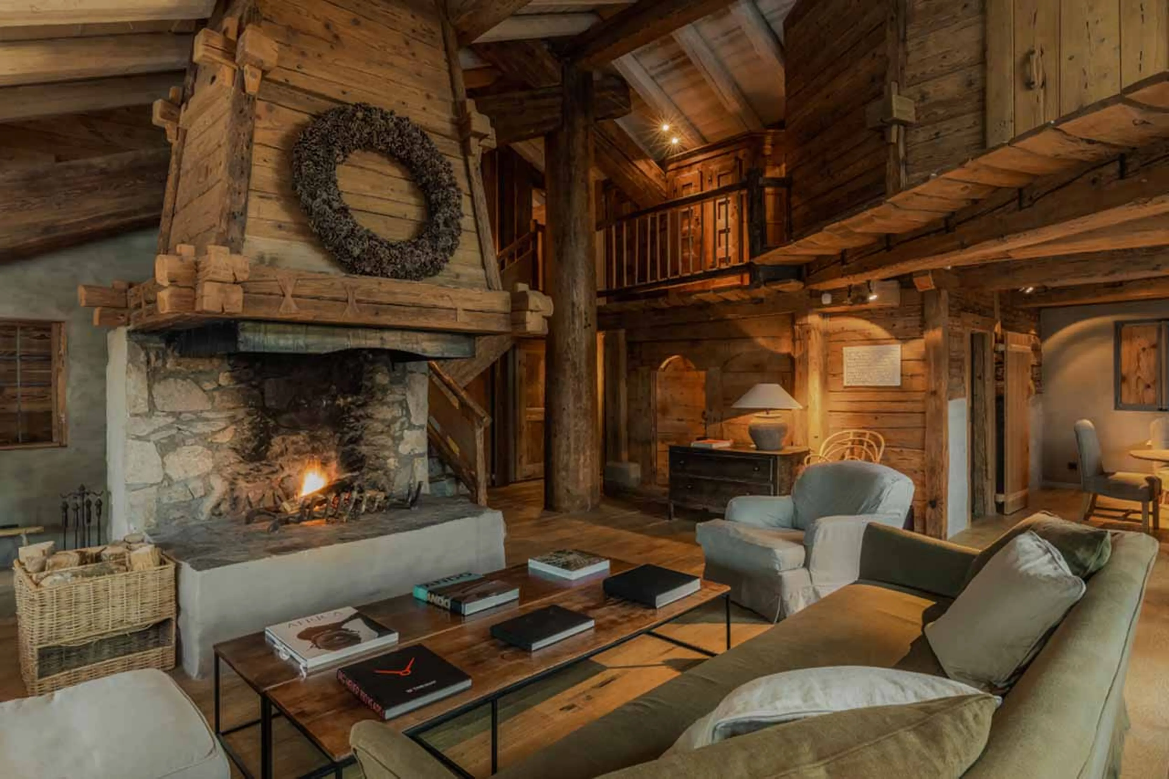Sofas in suite 1 of Le Chalet Zannier in Megeve