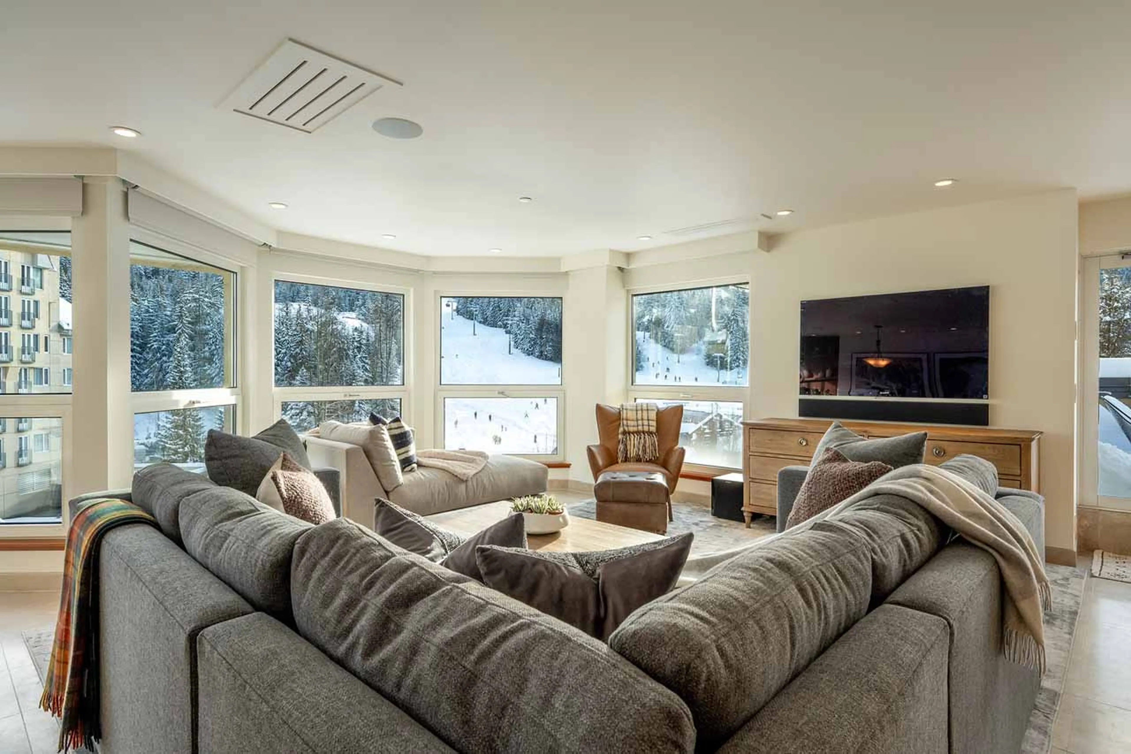 Living area at Le Chamois Penthouse in Whistler