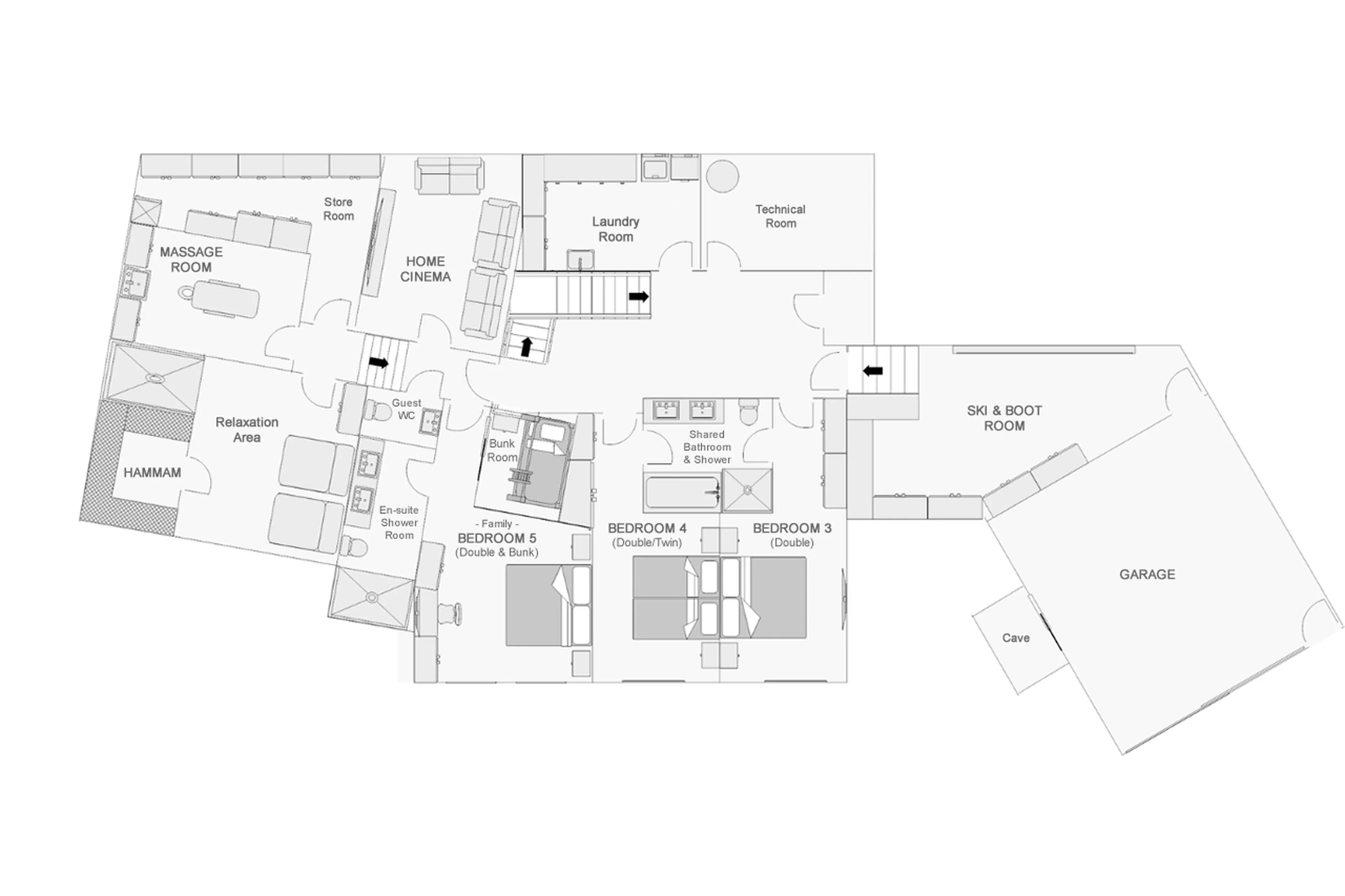 Lower ground level floor plan of Chalet Les Etoiles d'Amon