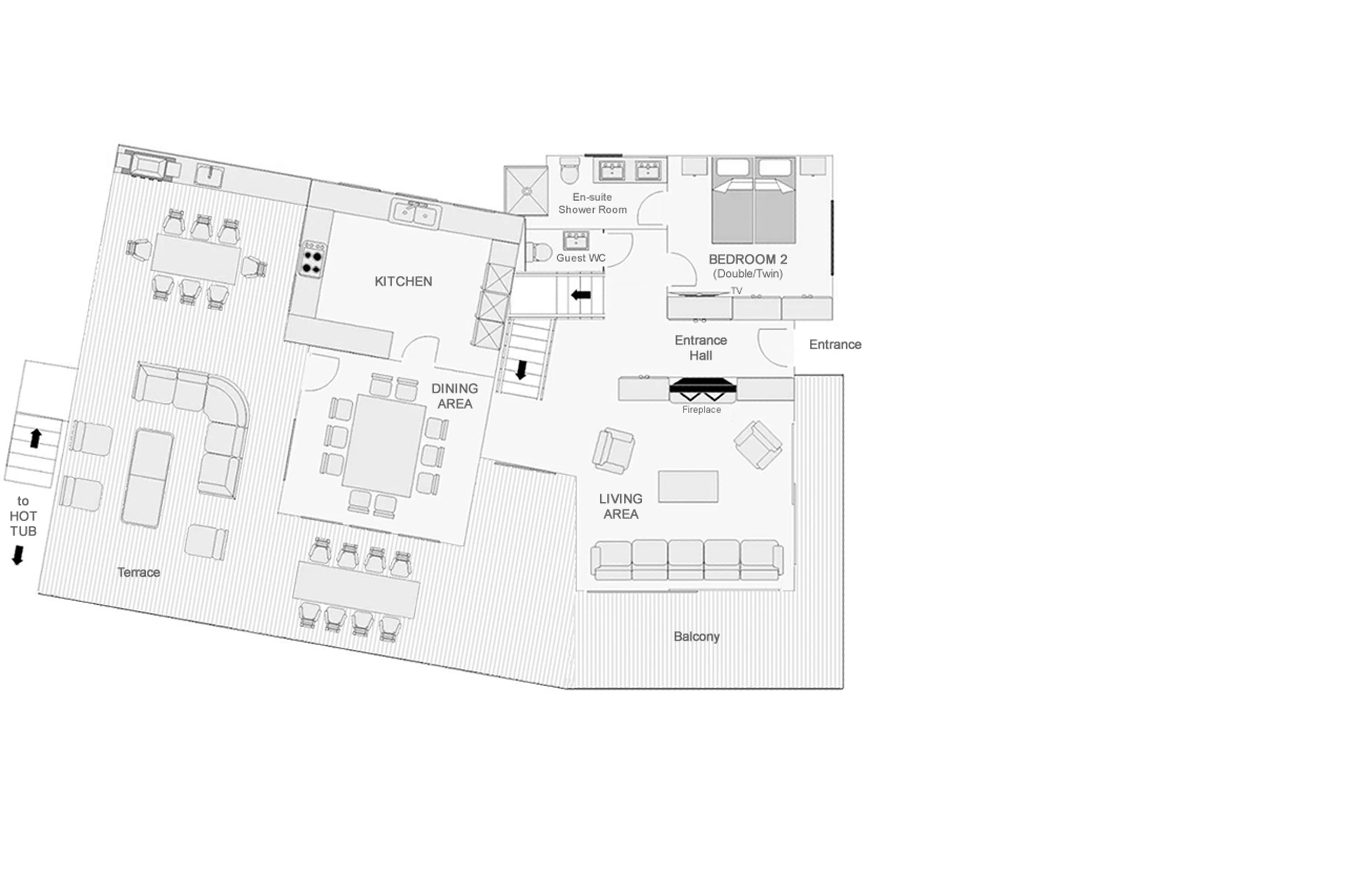 Upper ground level floor plan of Chalet Les Etoiles d'Amon