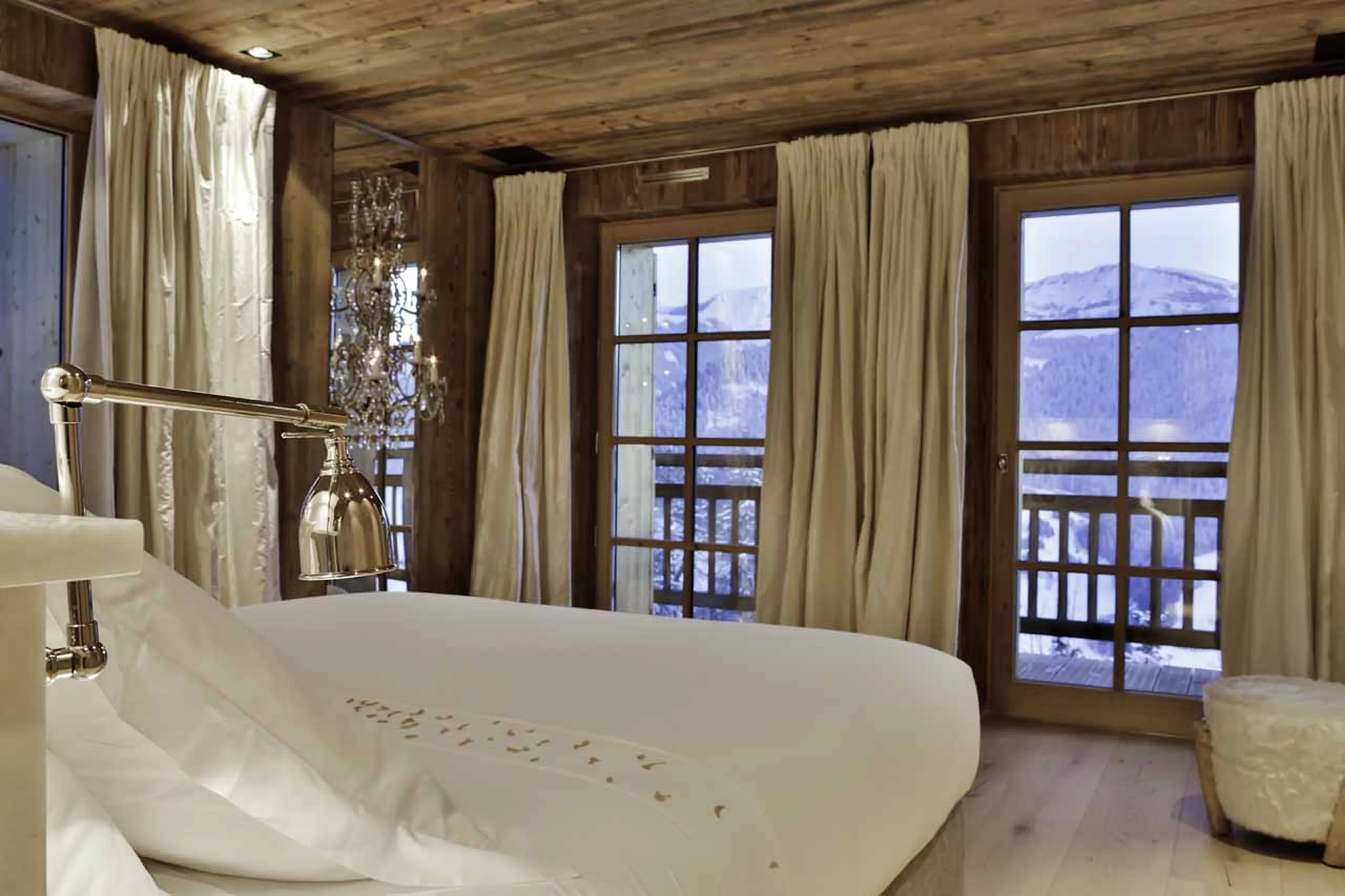 Mountain views from bedroom three at La Fermes a la Leonthine in Megeve