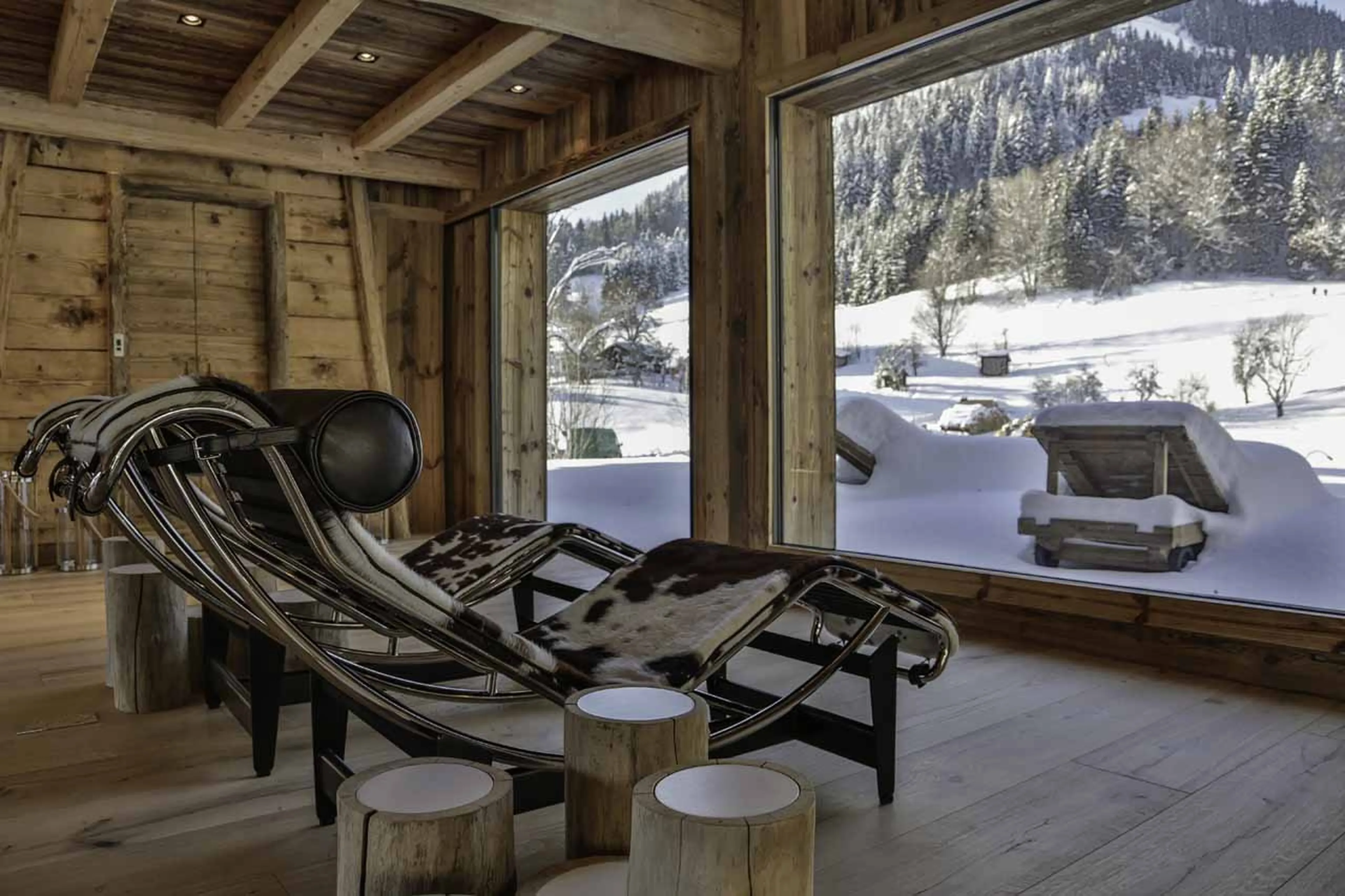 Reclining chairs at La Fermes a la Leonthine in Megeve
