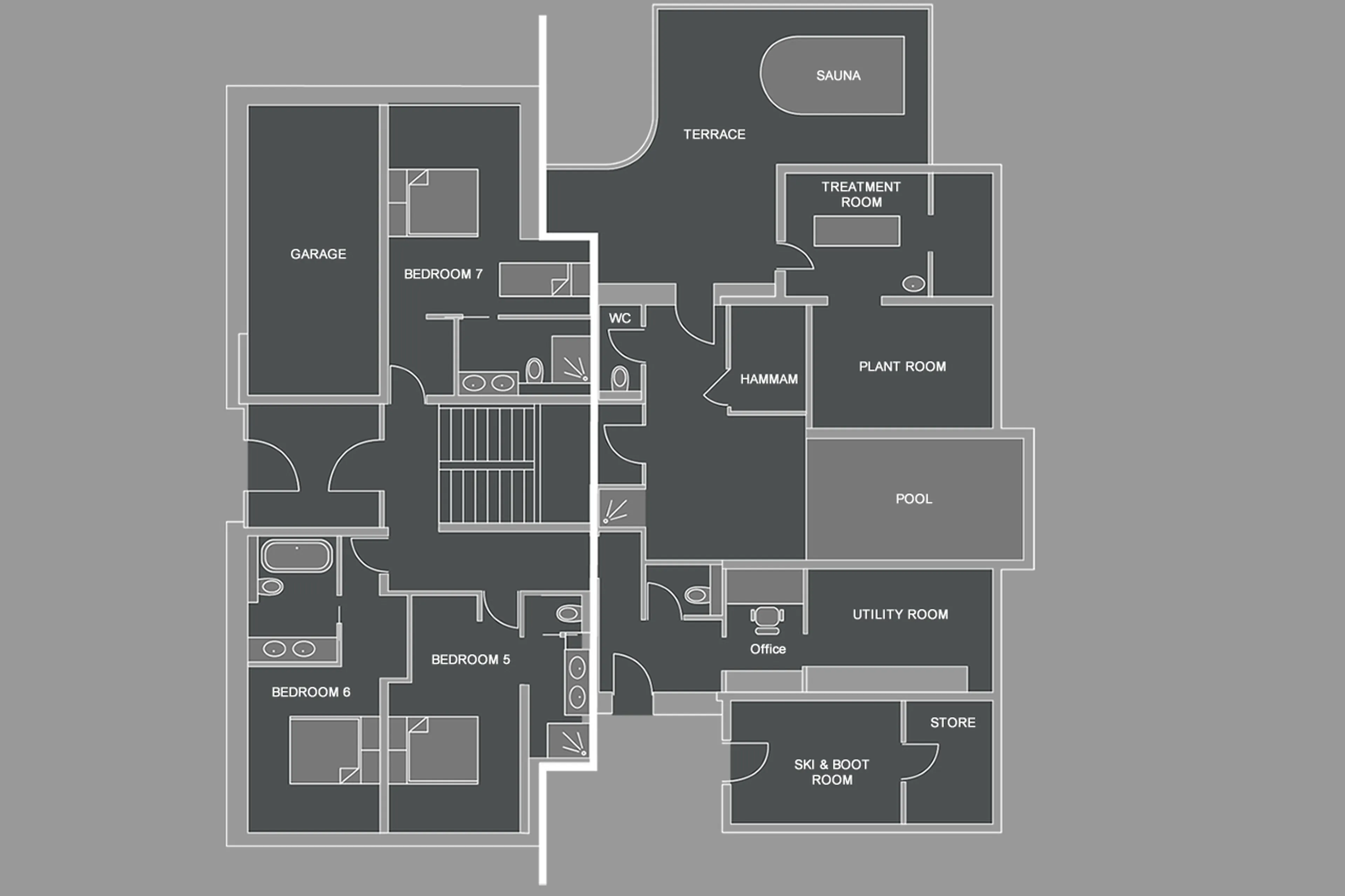 Level 1 & 0 floor plan at Lodge de Nants in Morzine