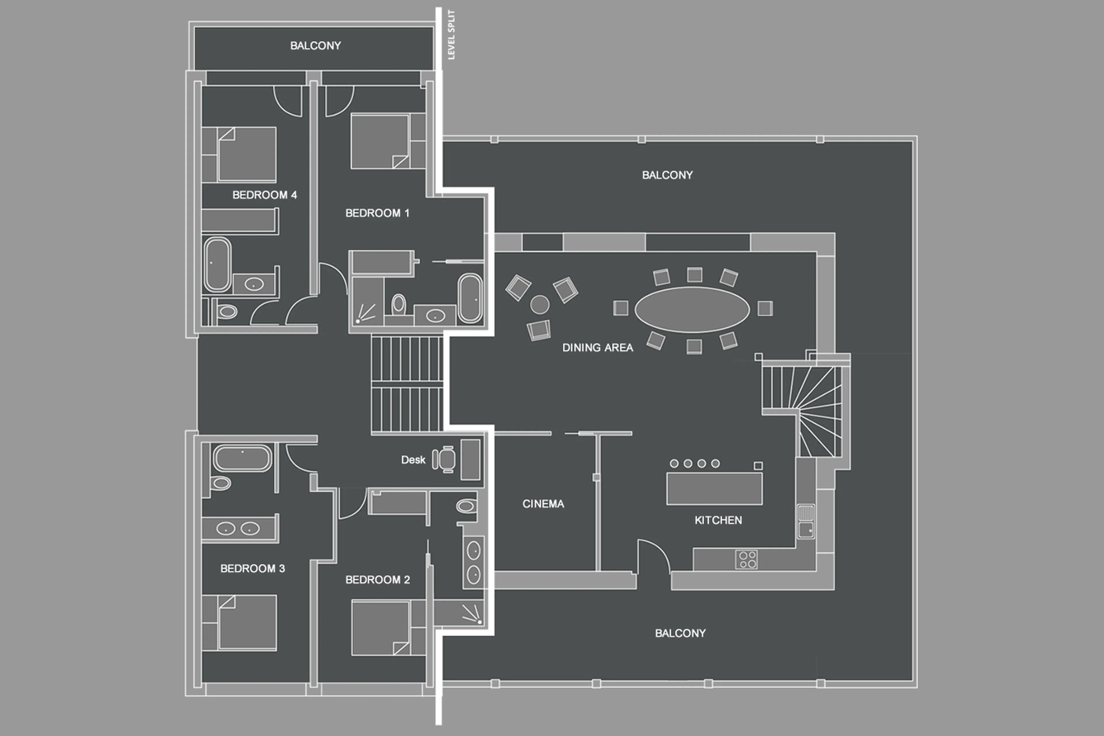 Level 2 and 3 floor plan of Lodge de Nants in Morzine