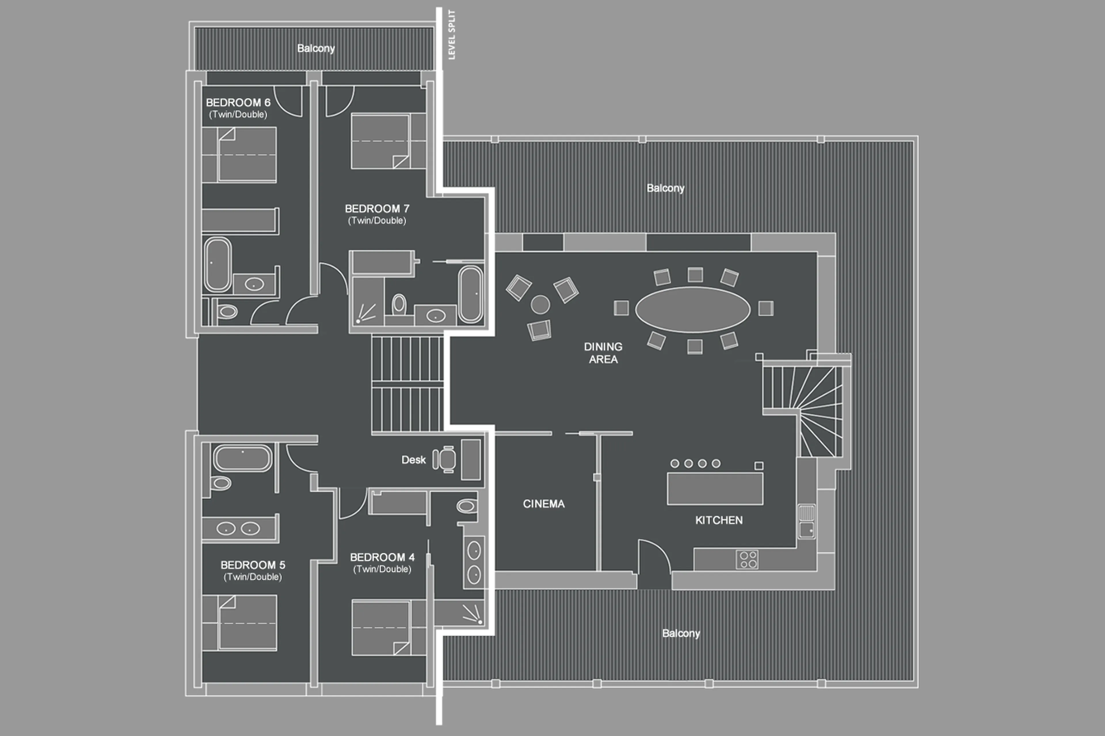 Level 2 and 3 floor plan of Lodge de Nants in Morzine