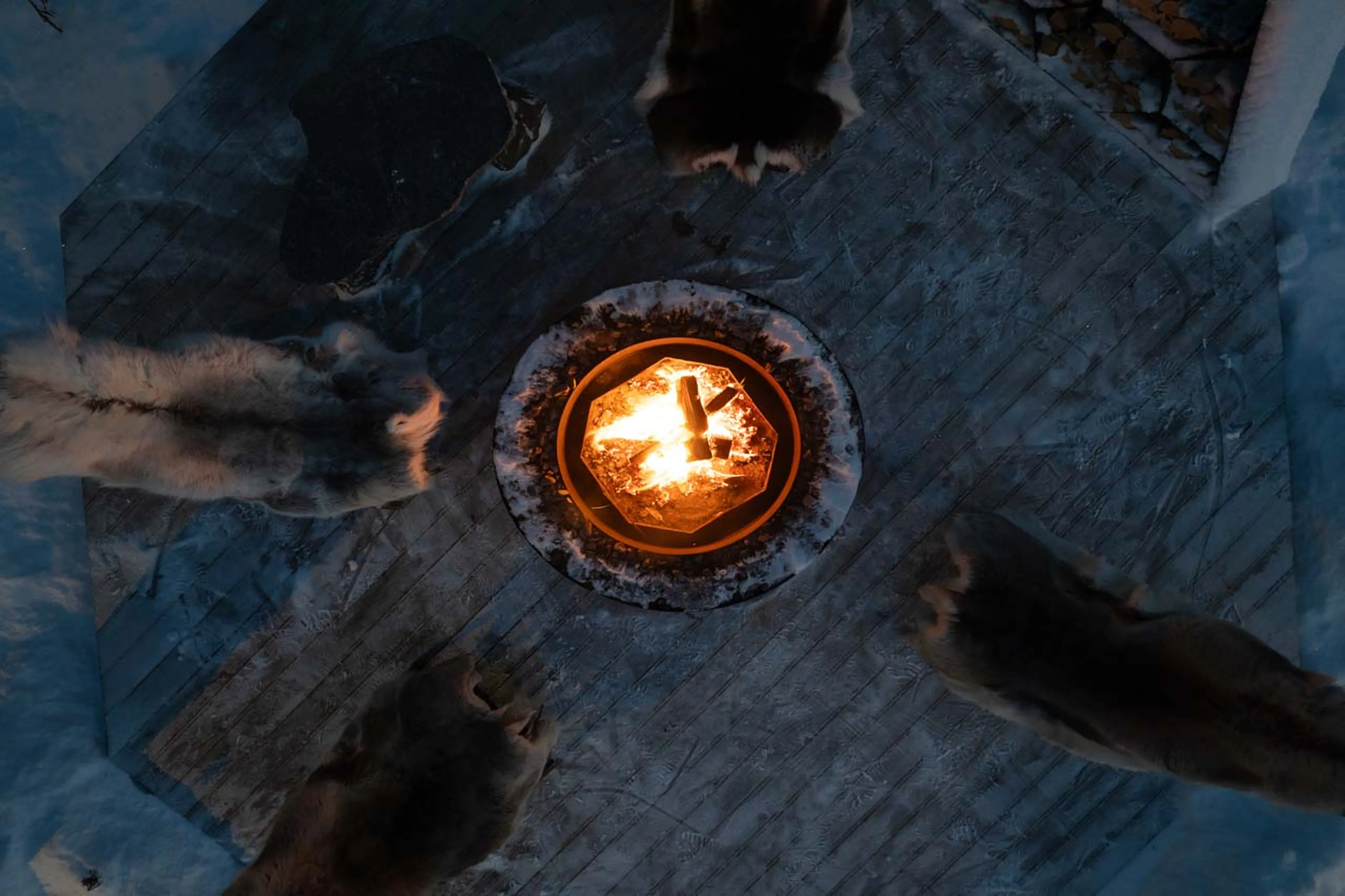 Outdoor fire pit at Logger's Lodge in Sweden