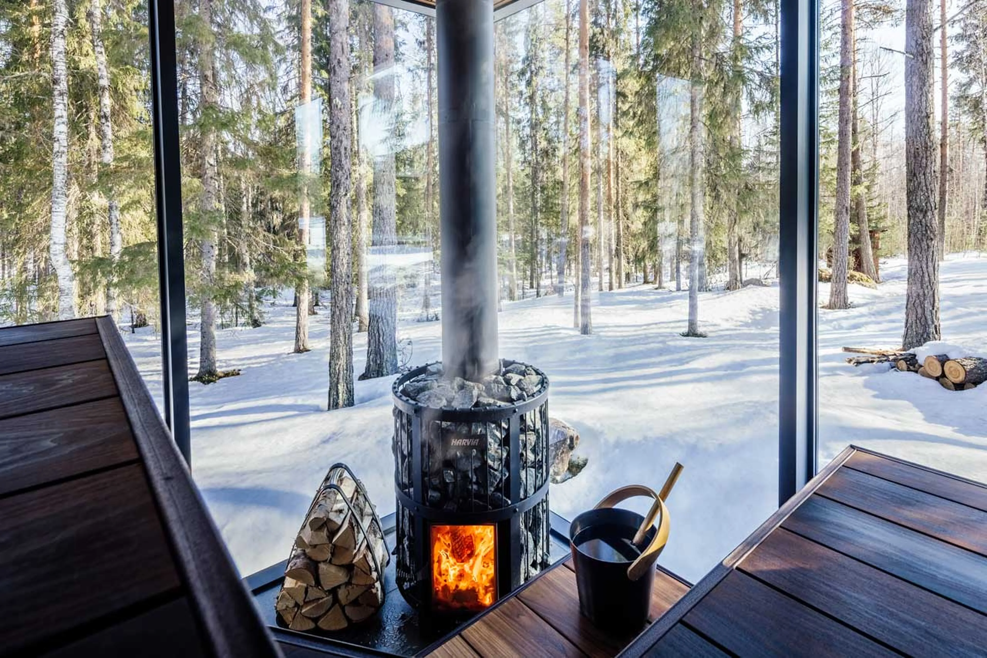 Sauna views at Logger's Lodge in Sweden