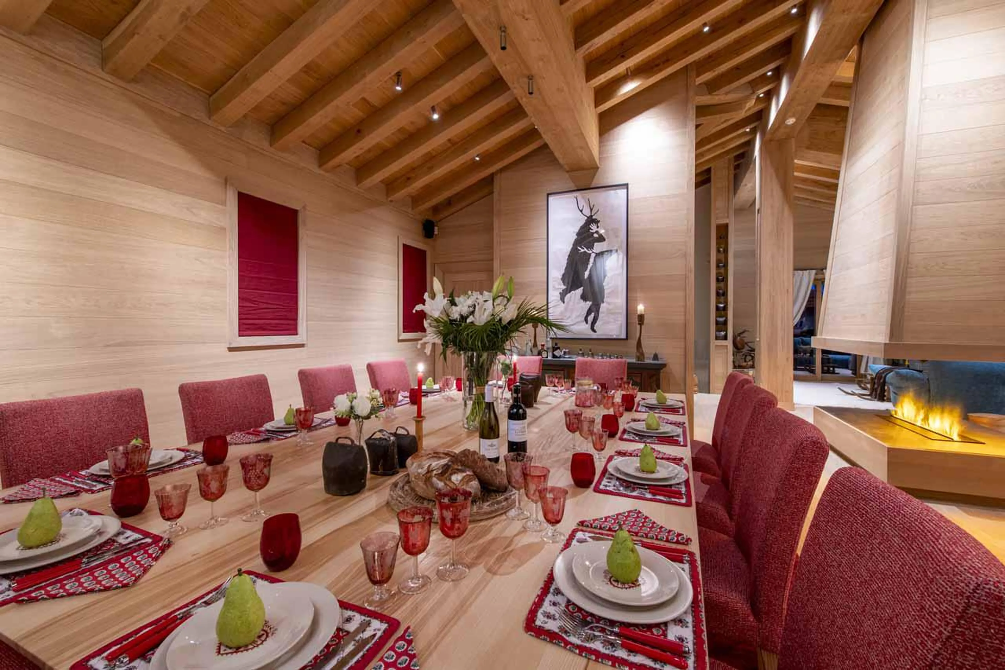 Dining table in open-plan living area in Lord of Snow, Courchevel 1850