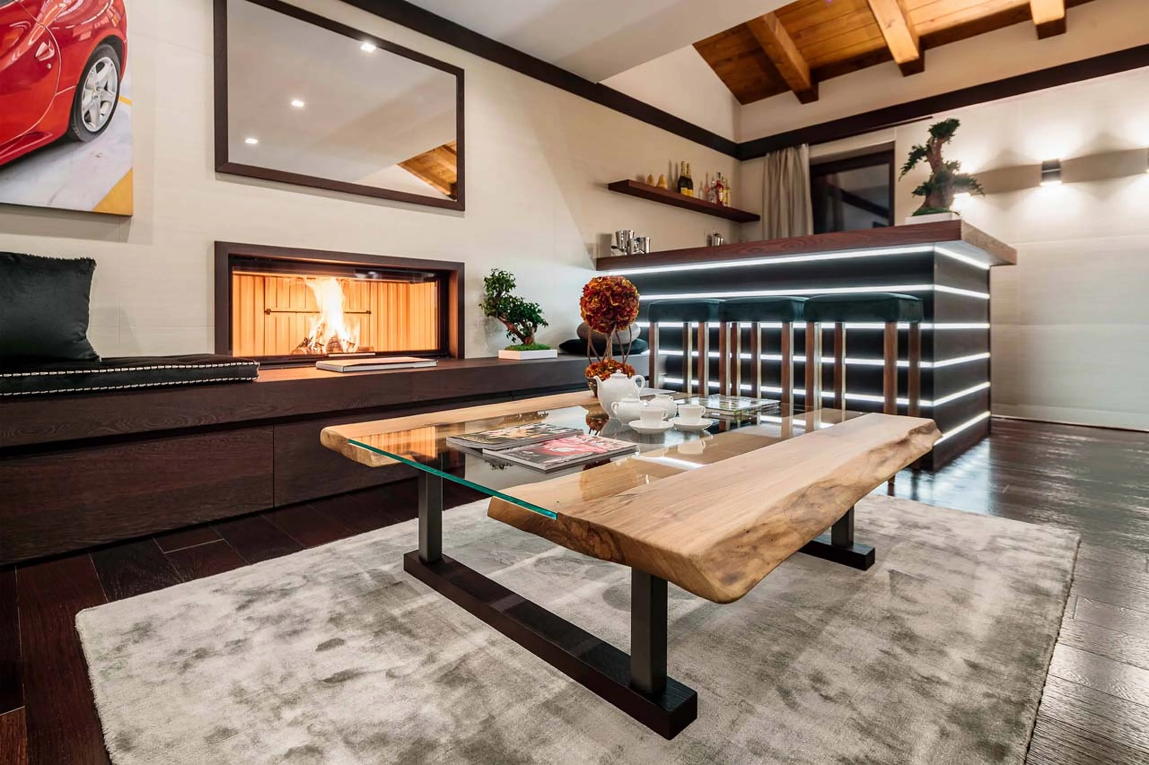 Fireplace in living area of Chalet LV | 02 in Cortina