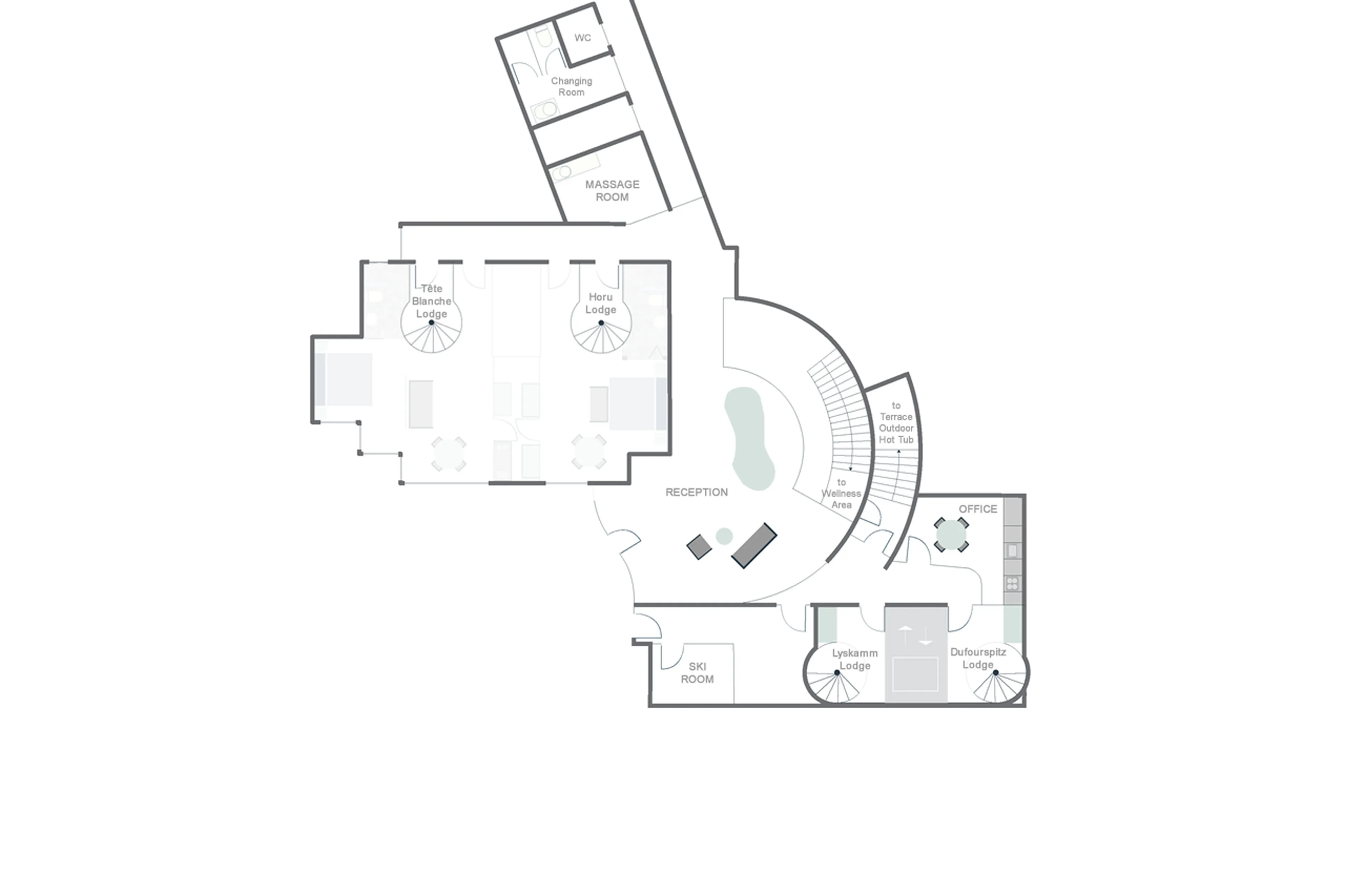 Level 0 floor plan of Lyskamm Lodge in Zermatt