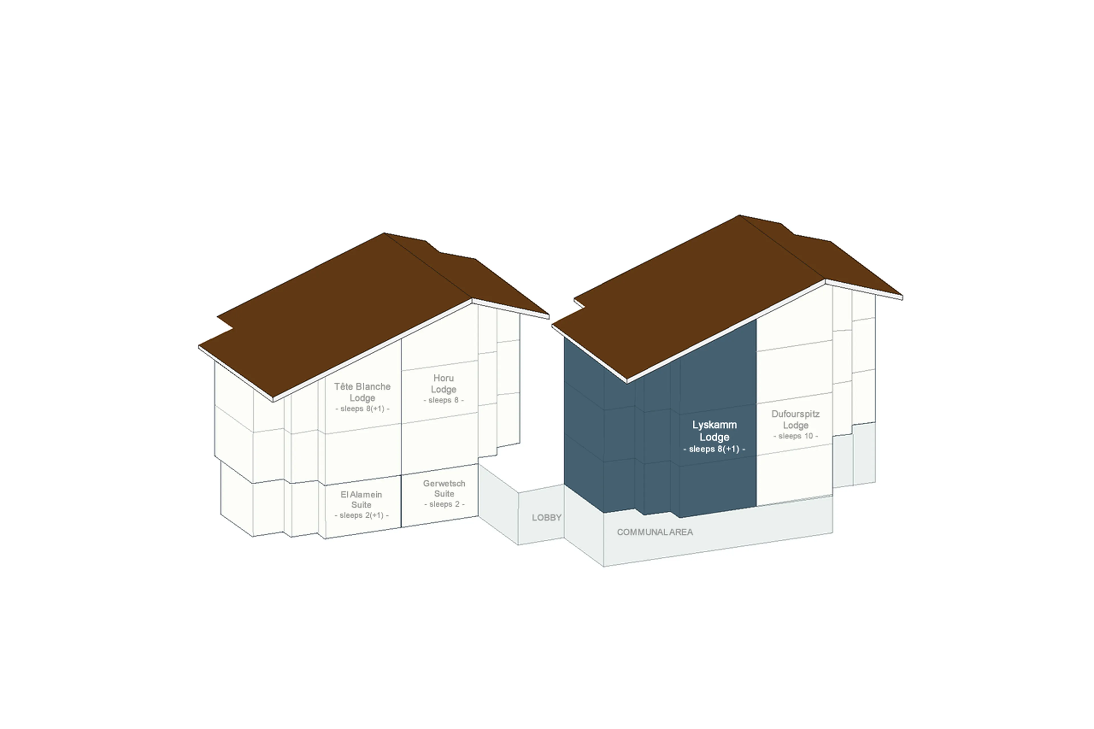 Side view of Lyskamm Lodge in Zermatt