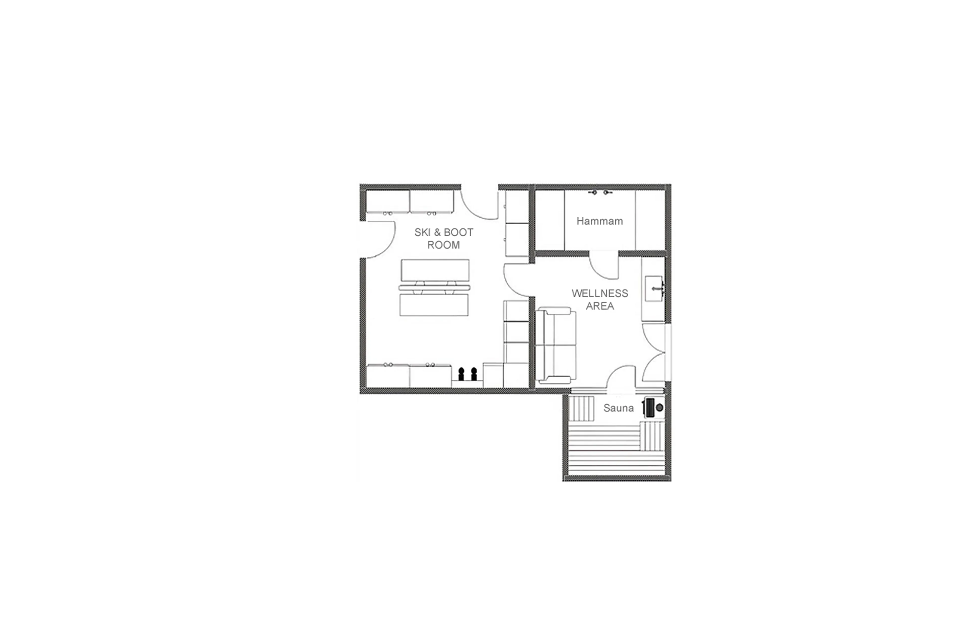 Ground level floor plan of Penthouse Marmotte in Verbier
