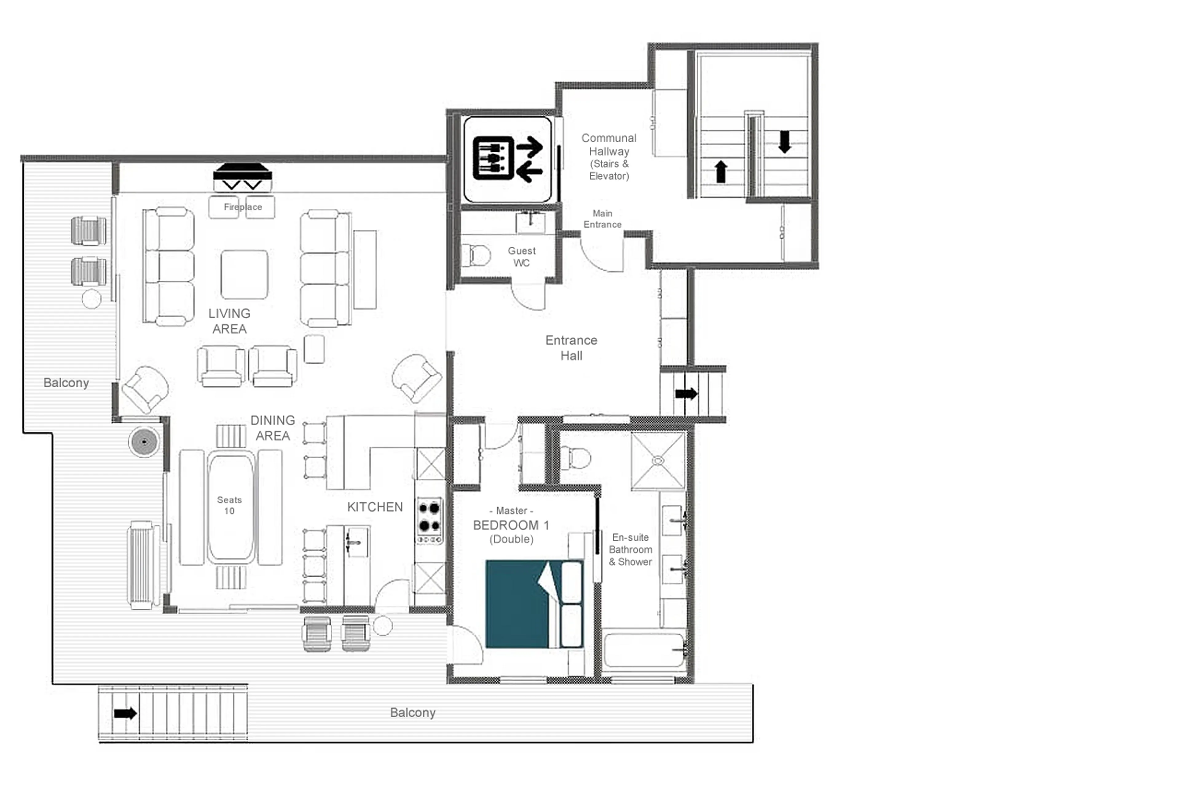 Lower level floor plan of Penthouse Marmotte in Verbier