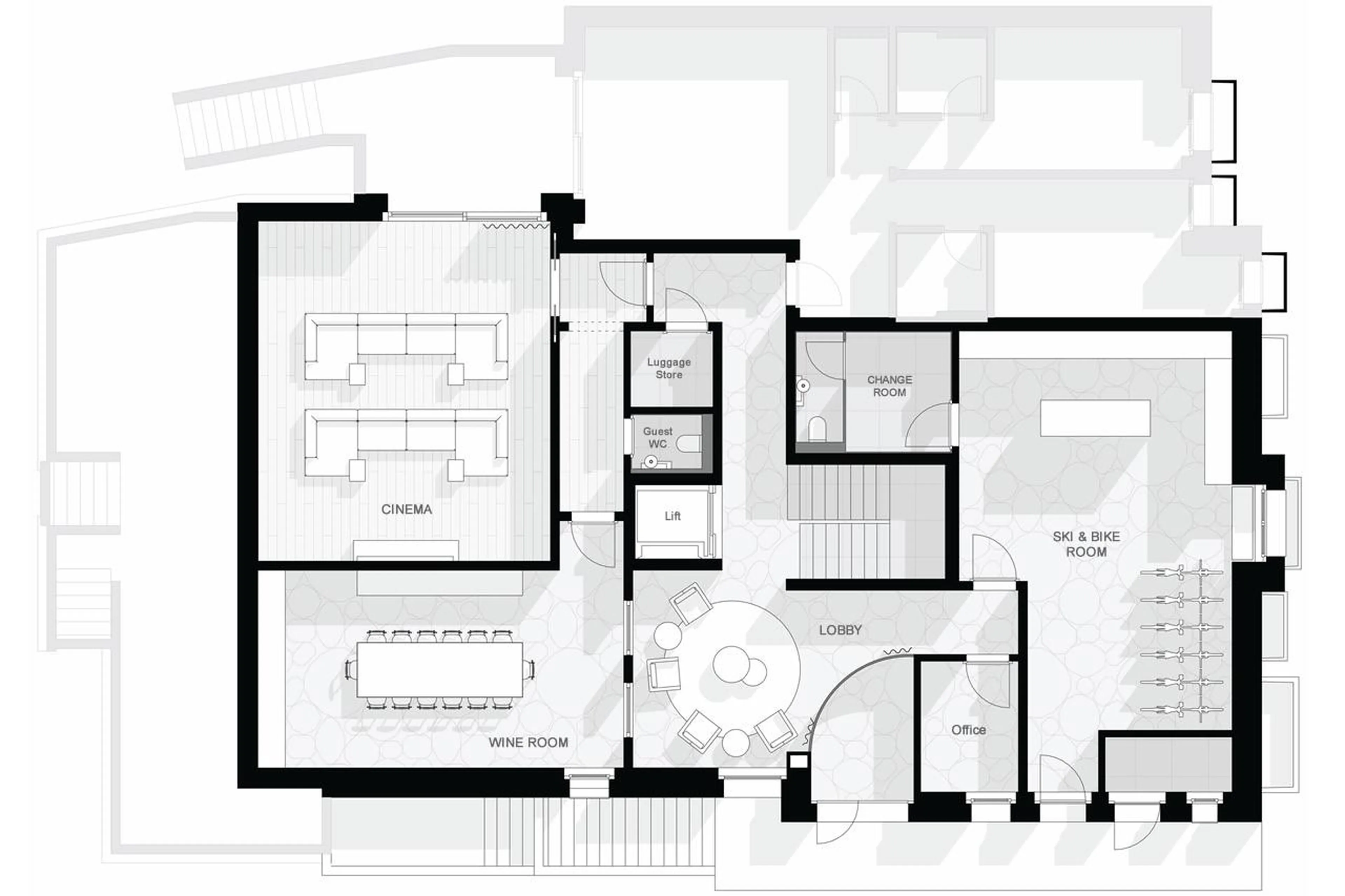 Level -1 floor plan of the Matterhorn Penthouse in Zermatt