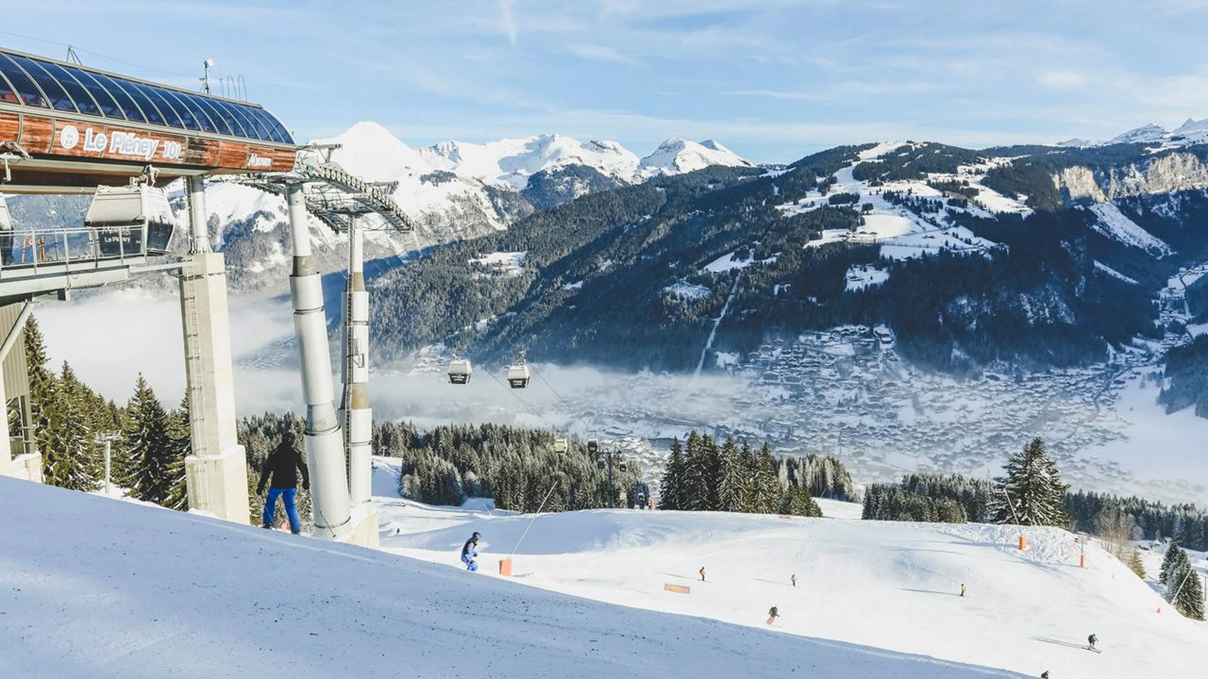 Skiing in Morzine under blue skies