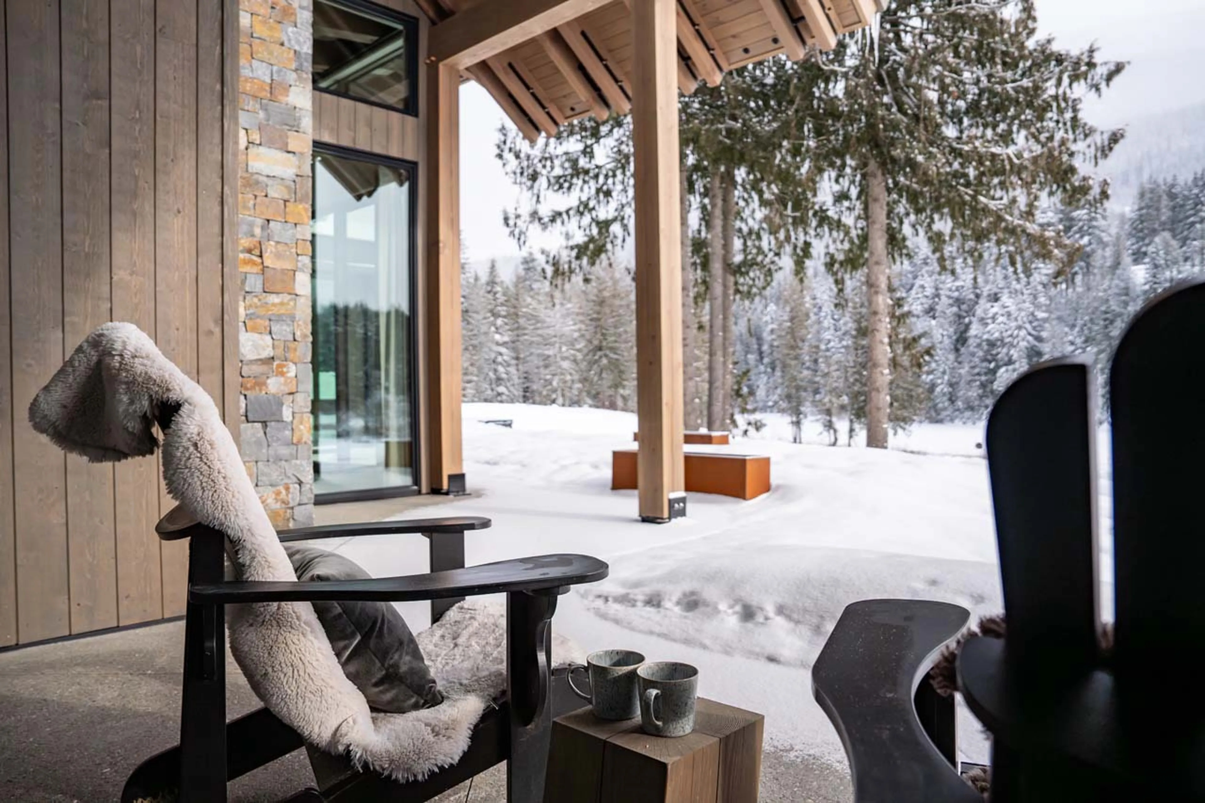 Outdoor seating in Mountain Lake Chalet, Revelstoke