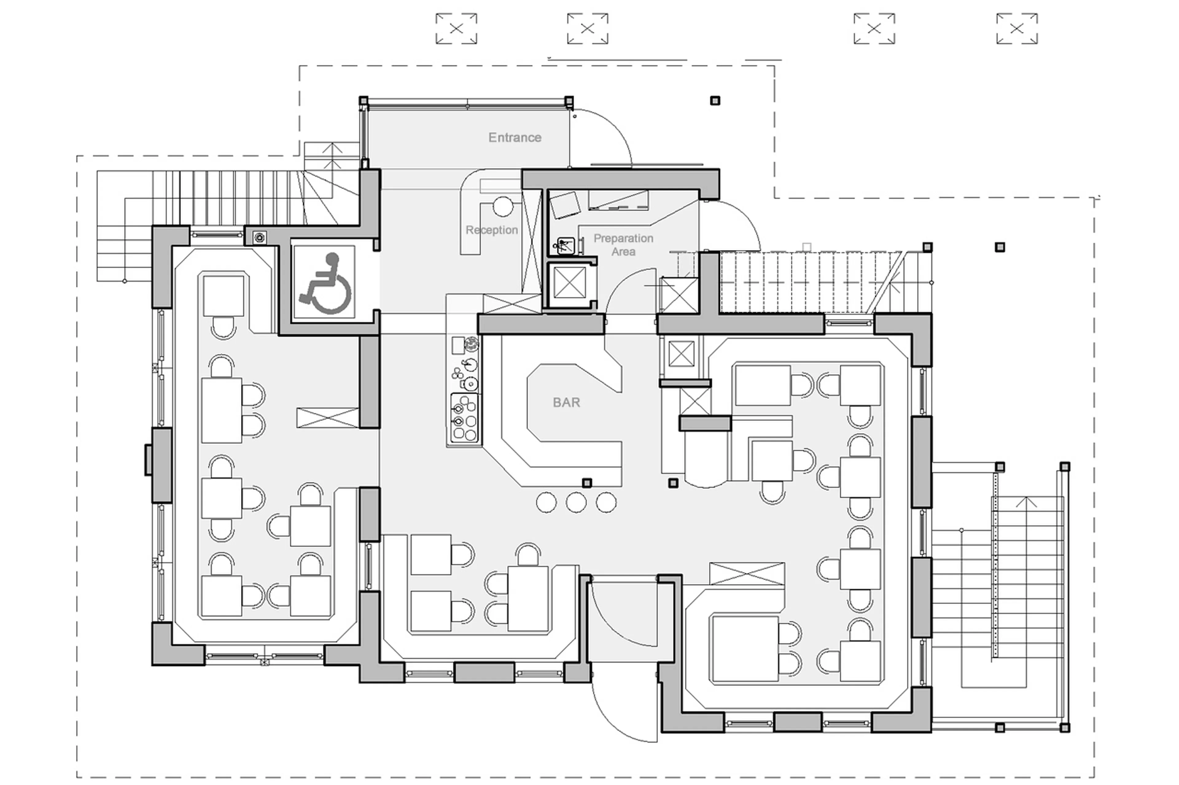 Restaurant floor plan of Muline Lodge in Val Gardena
