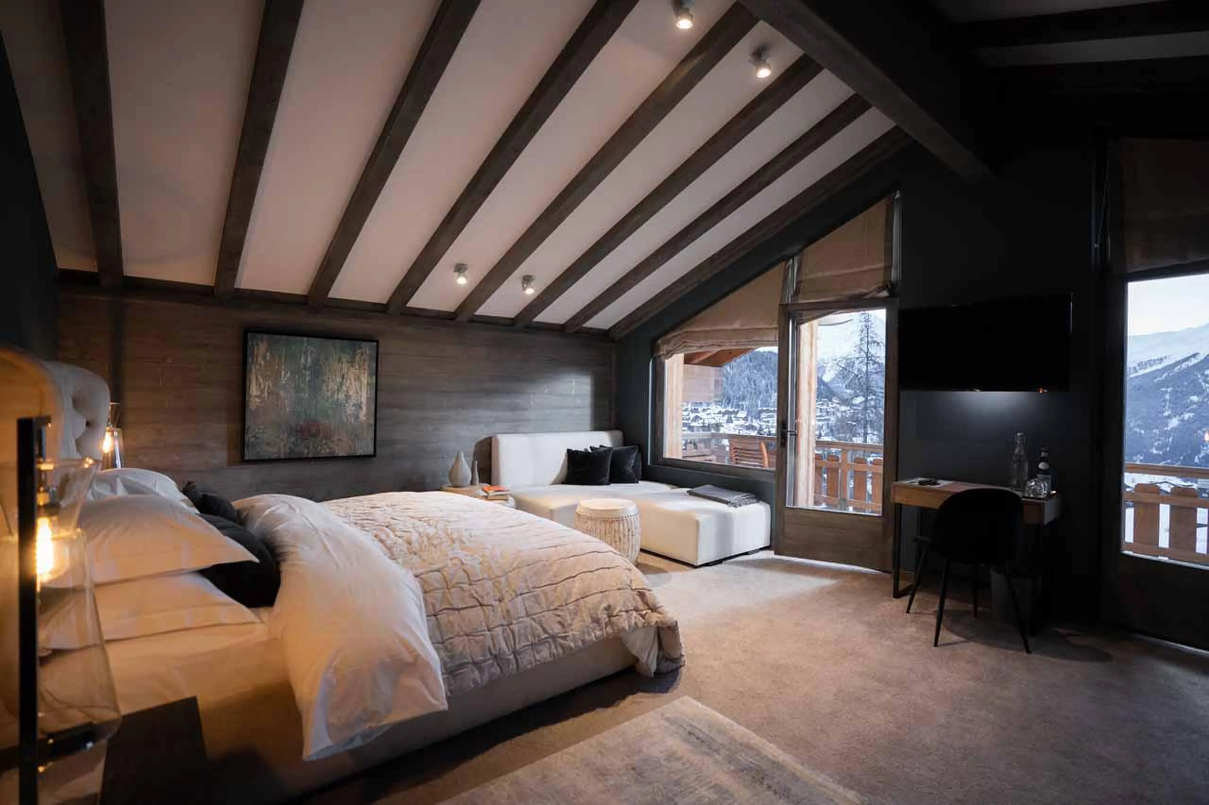 Master bedroom at Chalet No 14 in Verbier