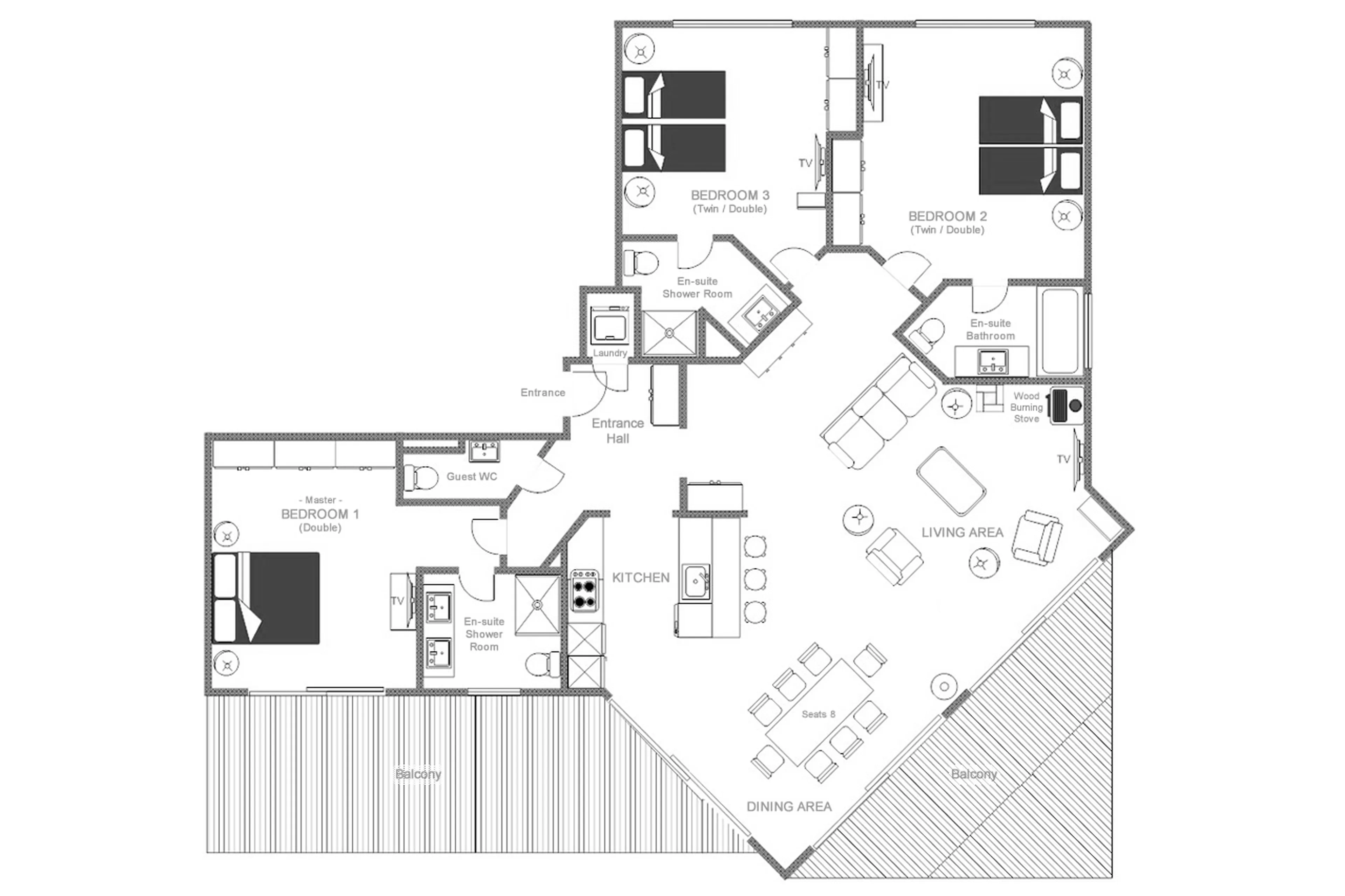Floor plan of Exterior of No. 5 Apartment 4 in Verbier