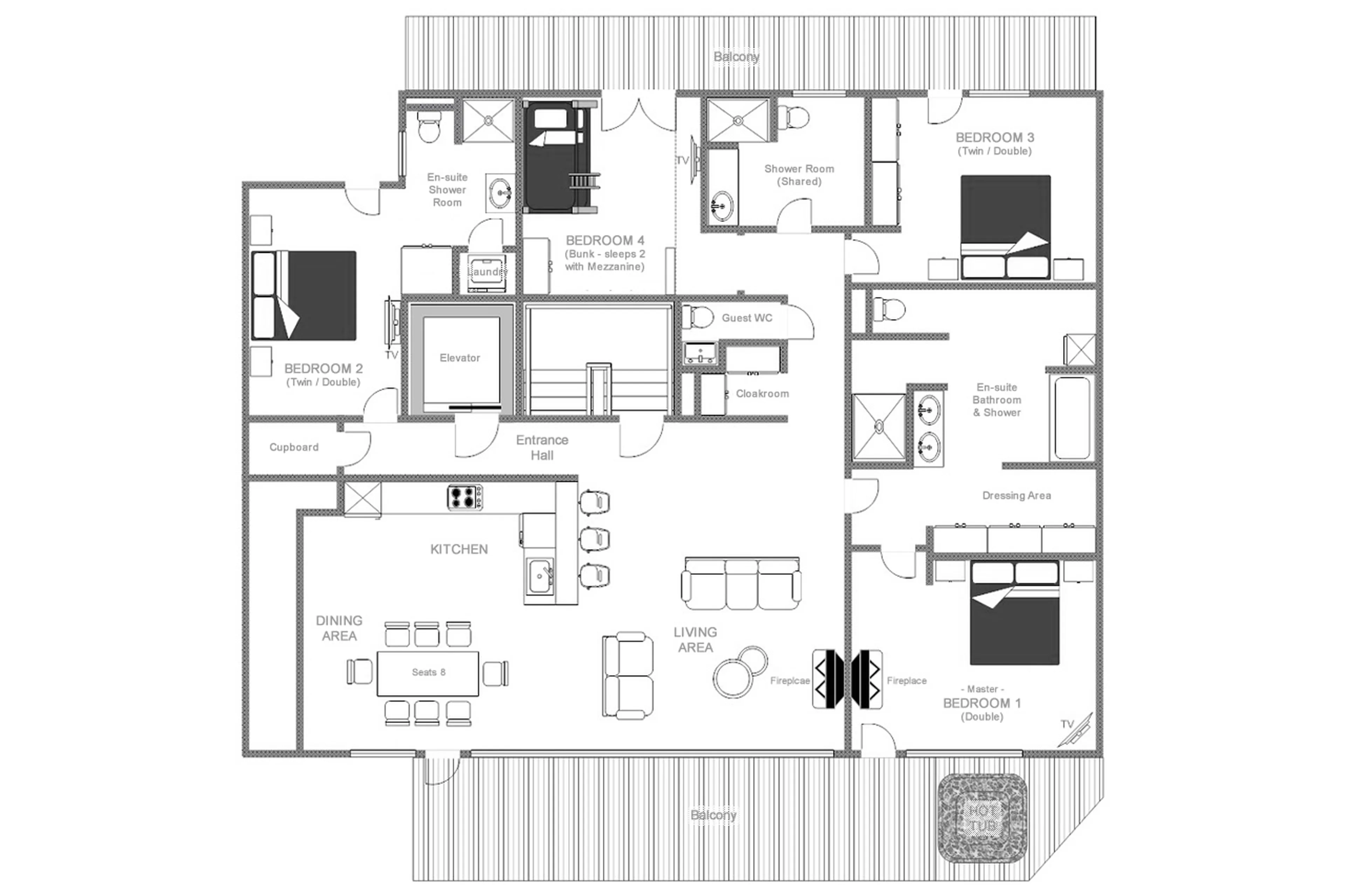 Floor plan of No. 5 Penthouse in Verbier