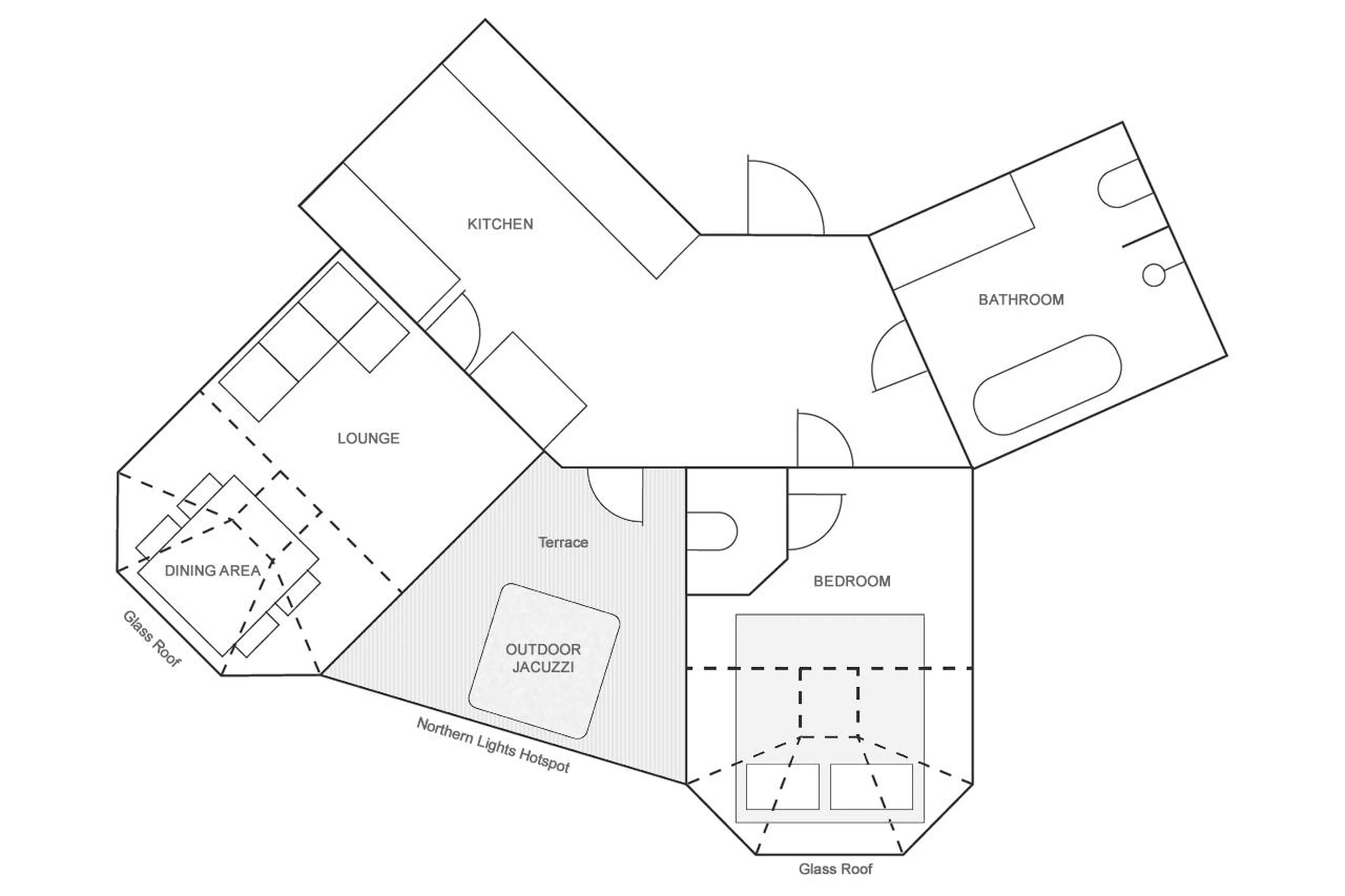 Floor plan fo Octola Glass Igloo in Finland