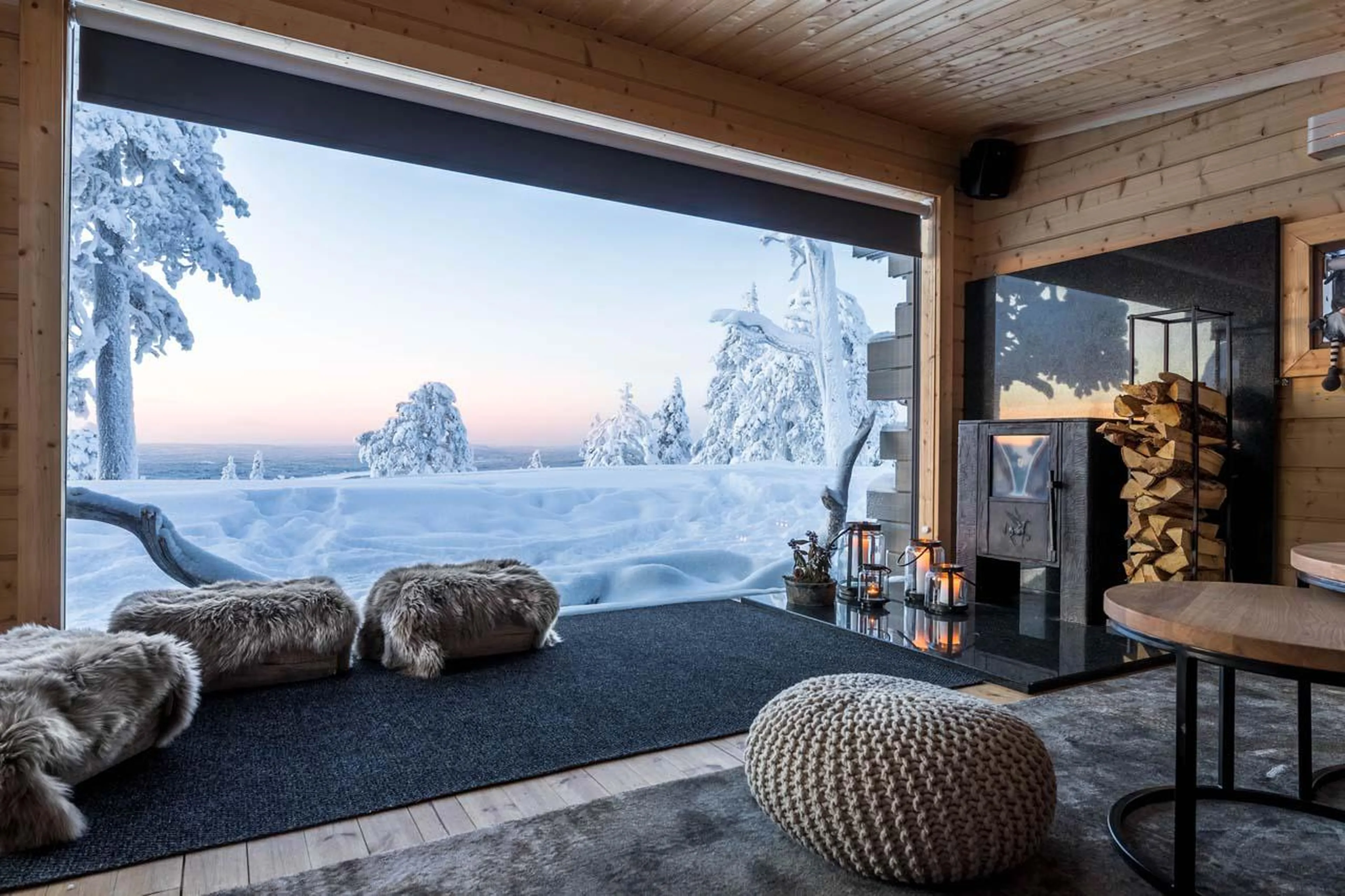 Communal relaxation room for yoga and pilates at Octola Glass Igloo in Finland