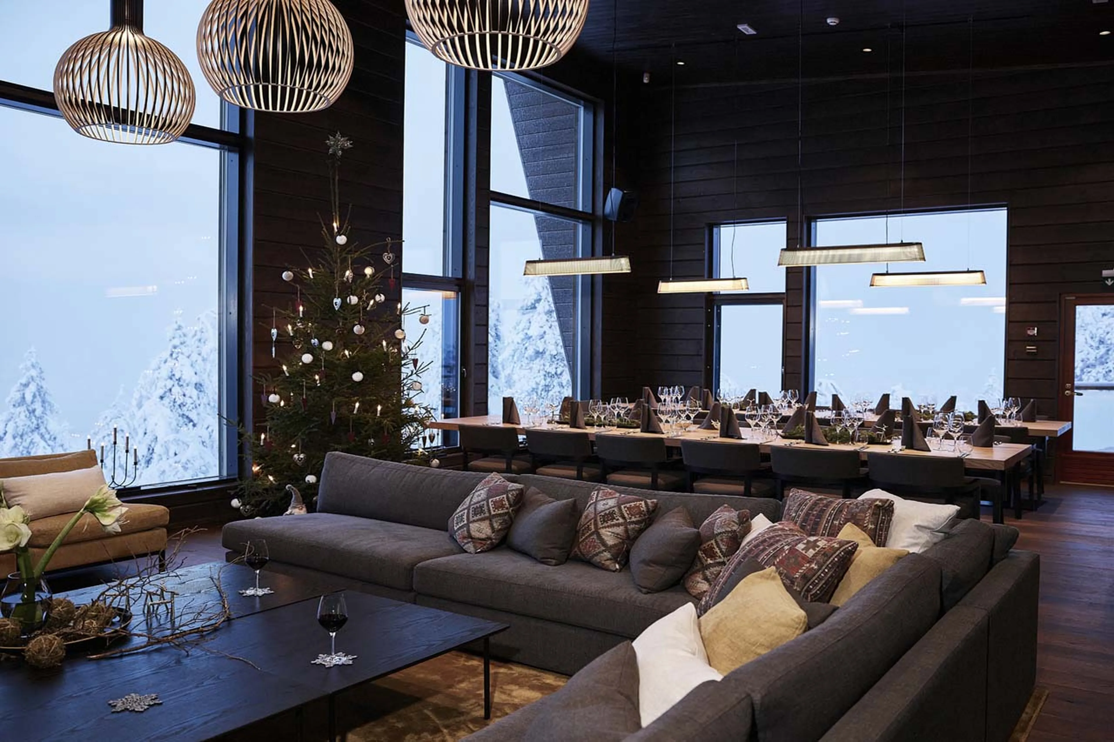 Living and dining area at Octola Private Wilderness in Finland