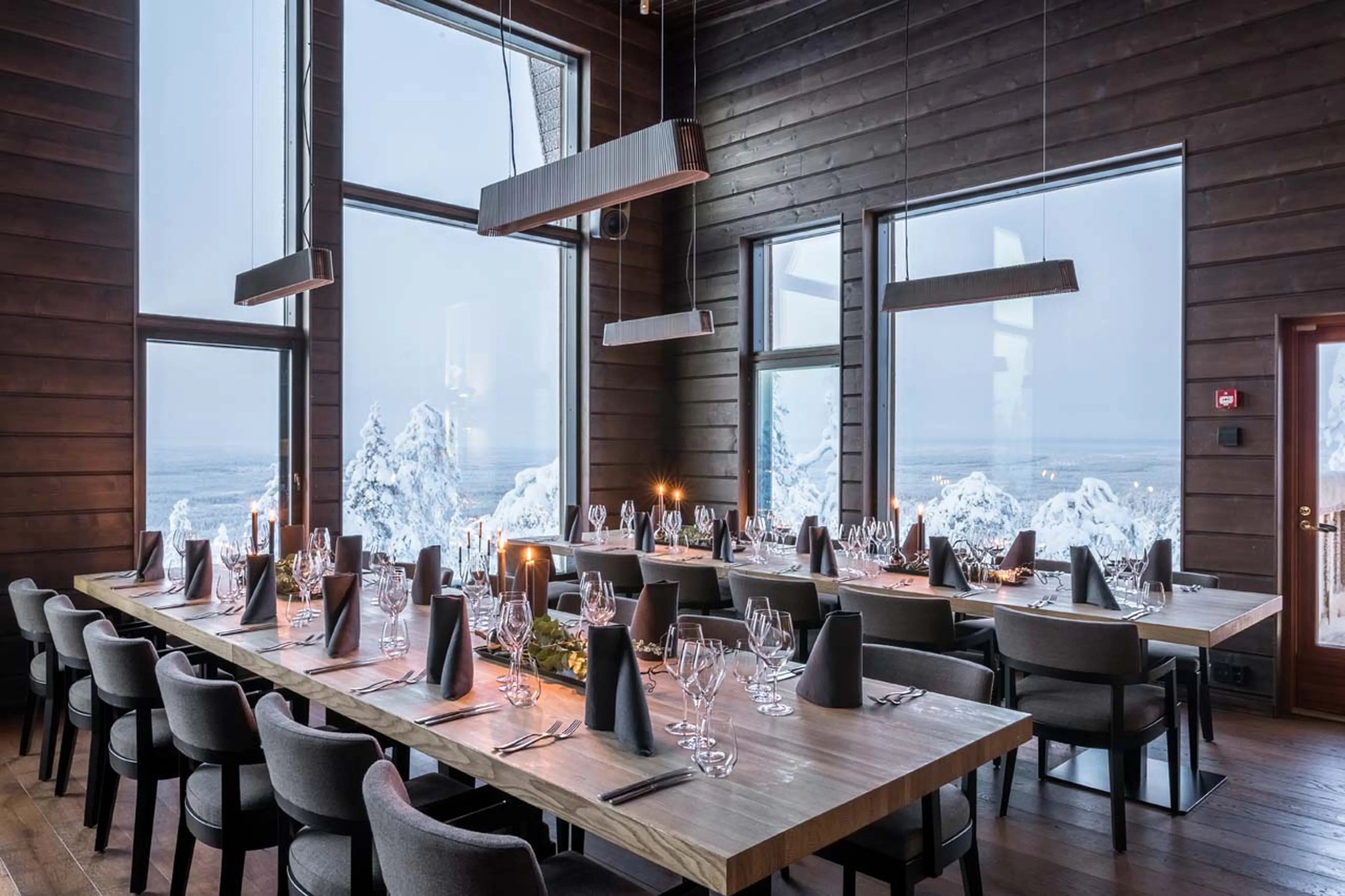 Dining tables at Octola Private Wilderness in Finland