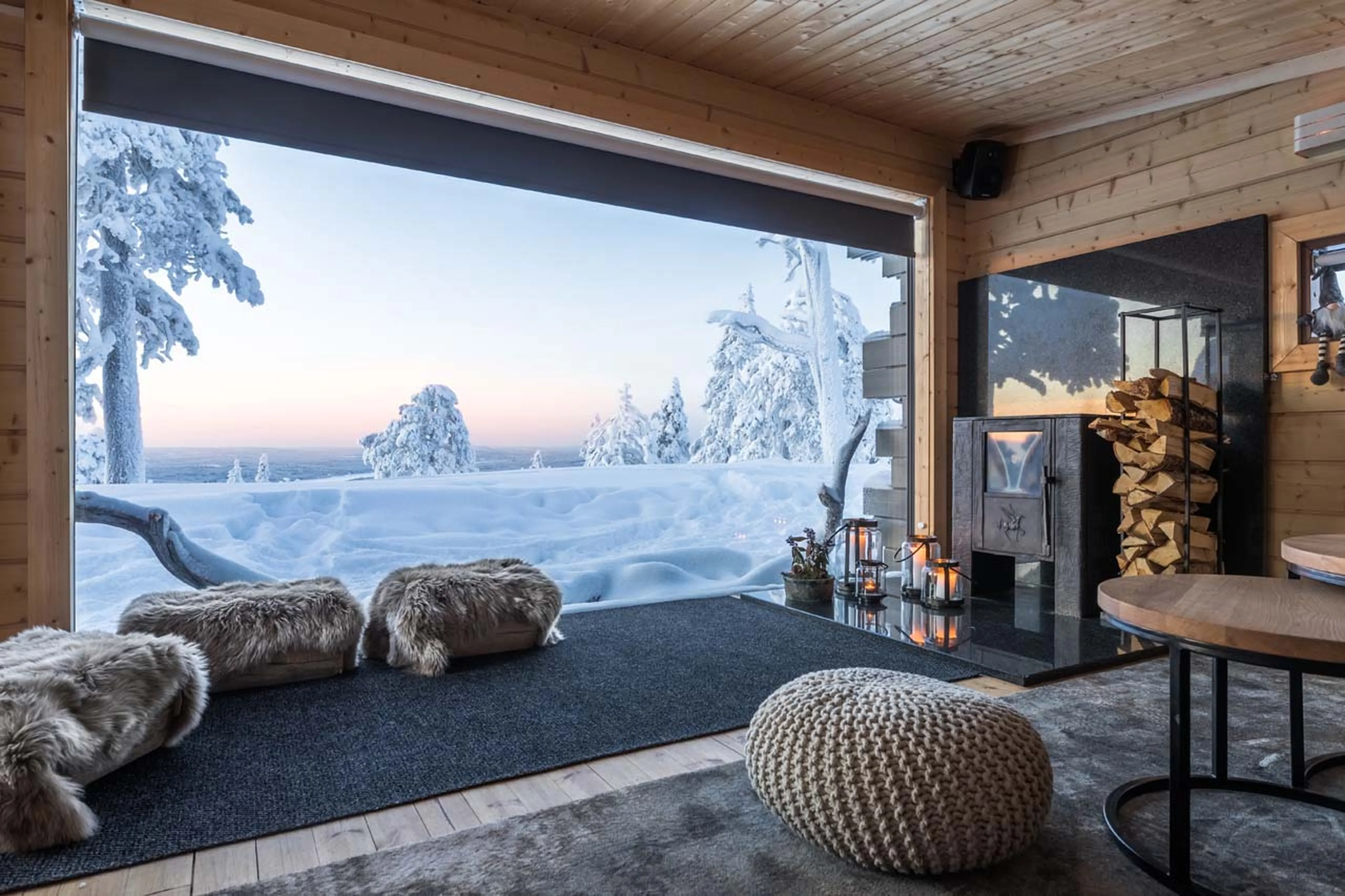 Views from lounge area at Octola Private Wilderness in Finland