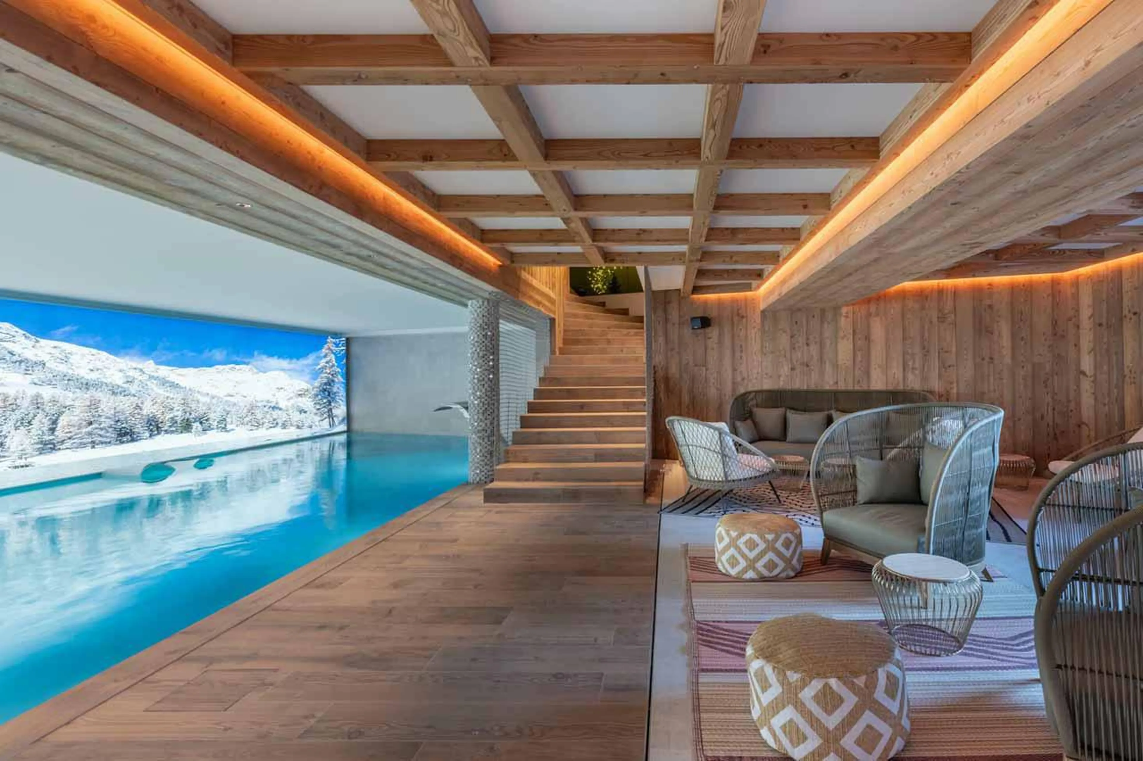 Indoor pool with seating in Apartment Avorio, Courchevel 1850