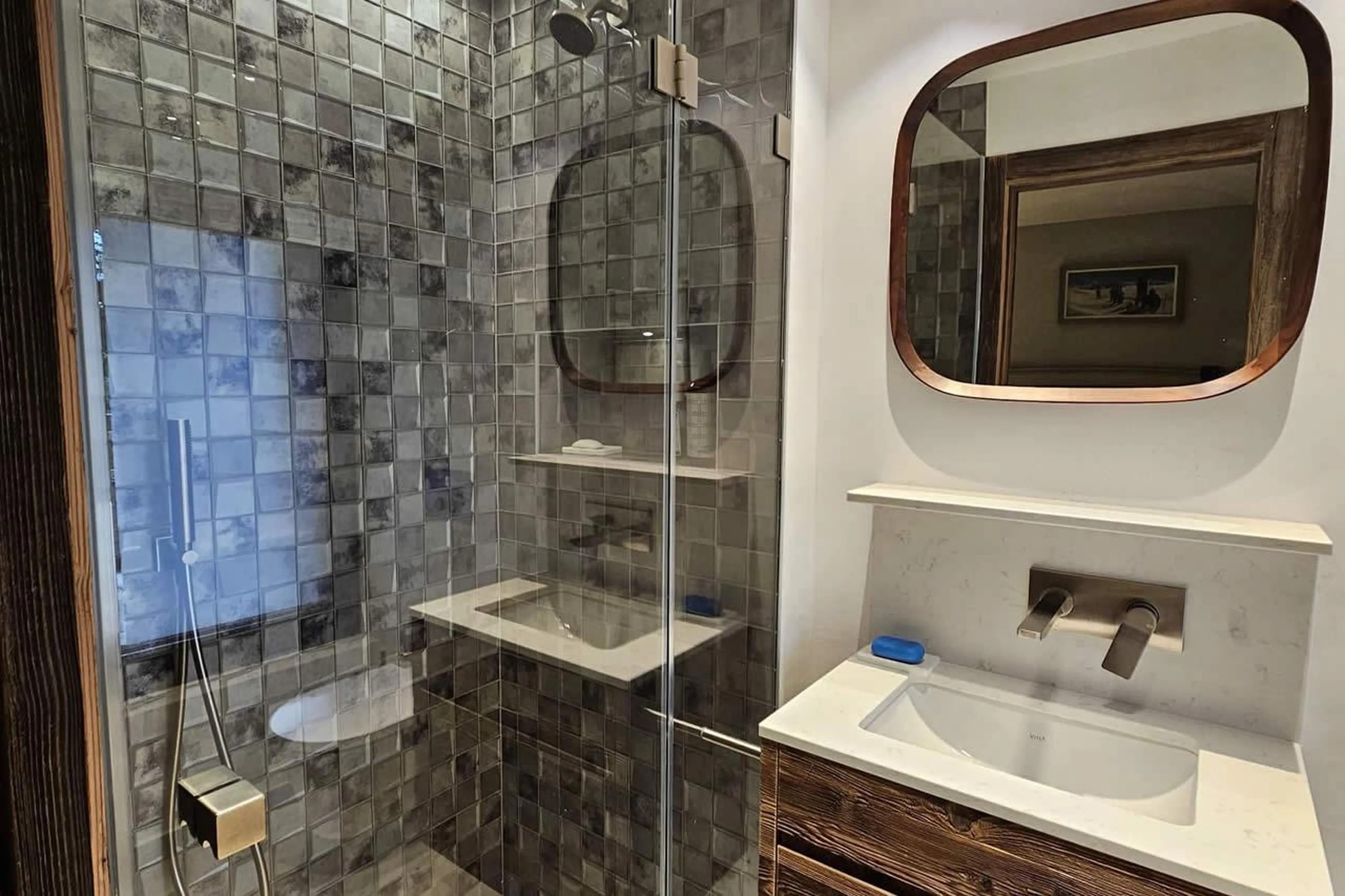 En-suite shower room at Chalet Munro in Verbier