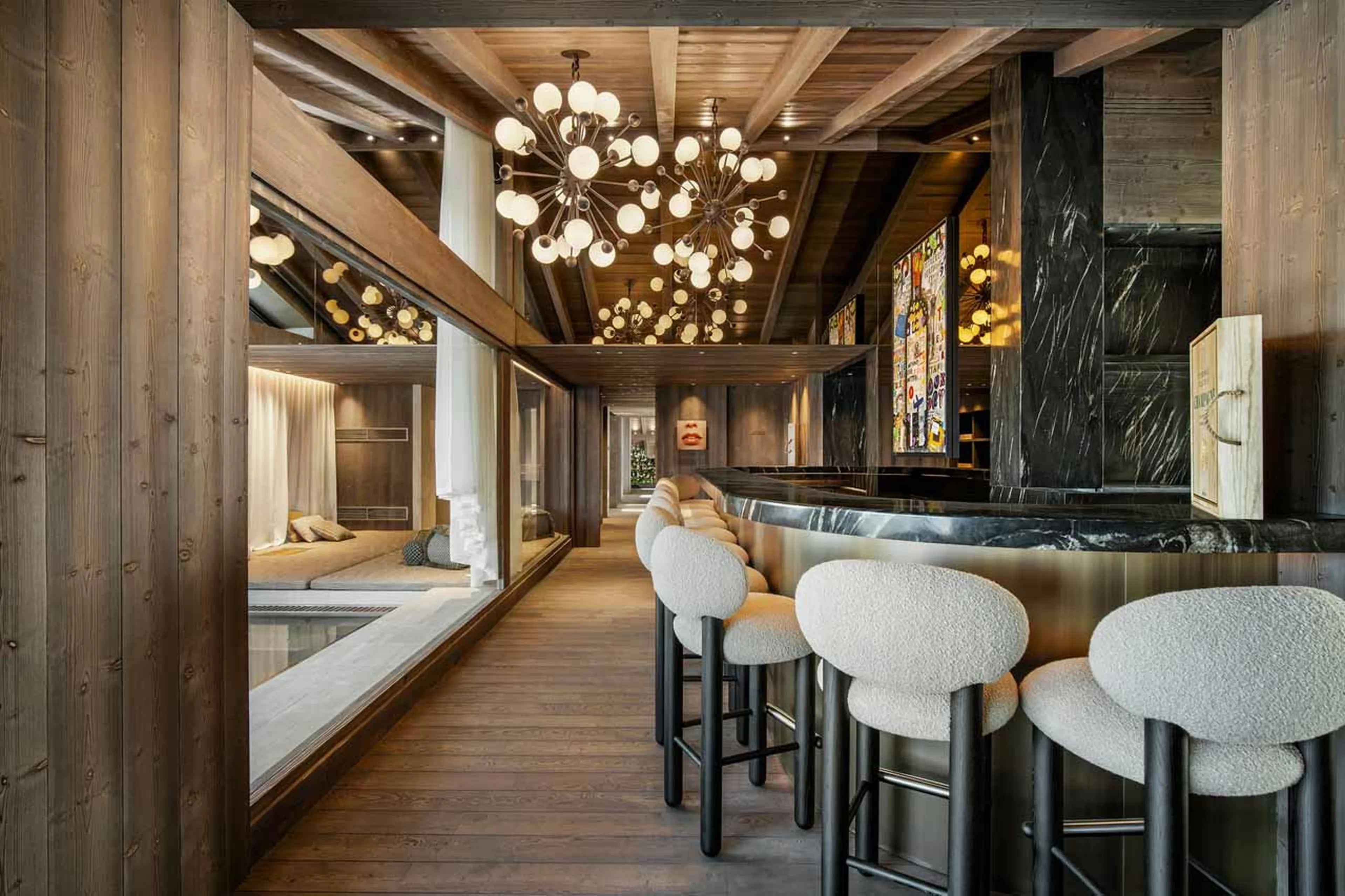 Pool table and professional bar in Atmosphere Penthouse, Courchevel 1850