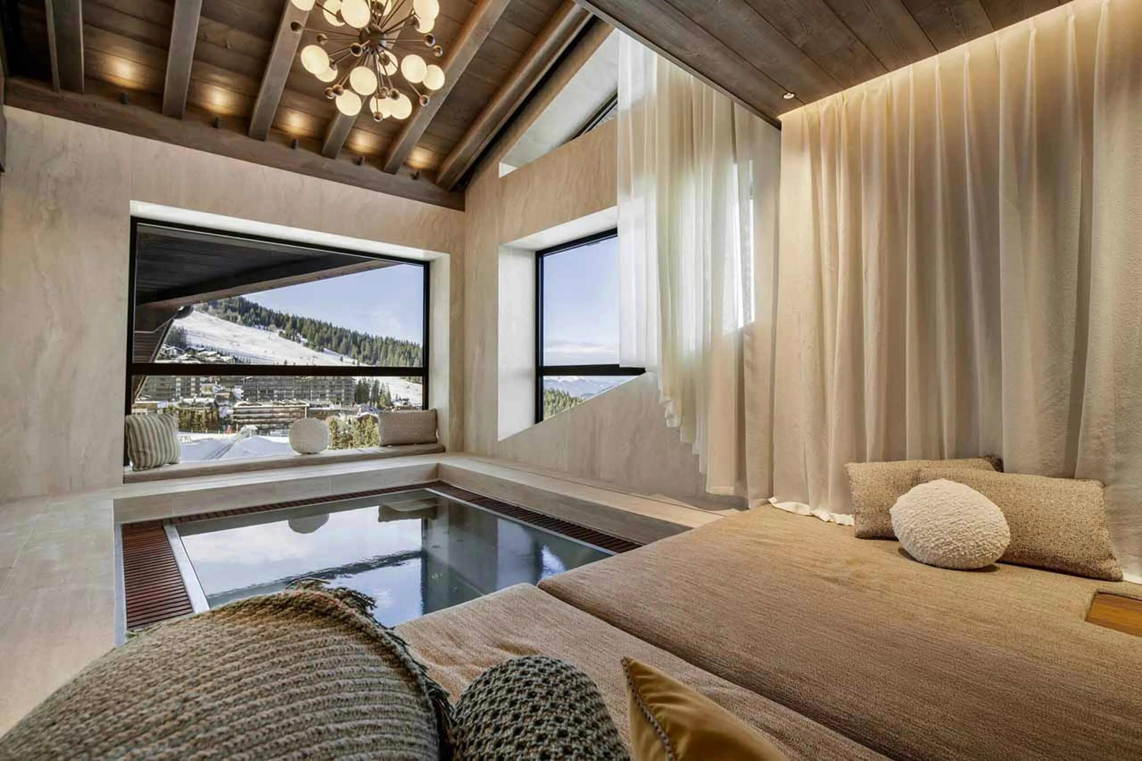 Sofa and professional bar in Atmosphere Penthouse, Courchevel 1850