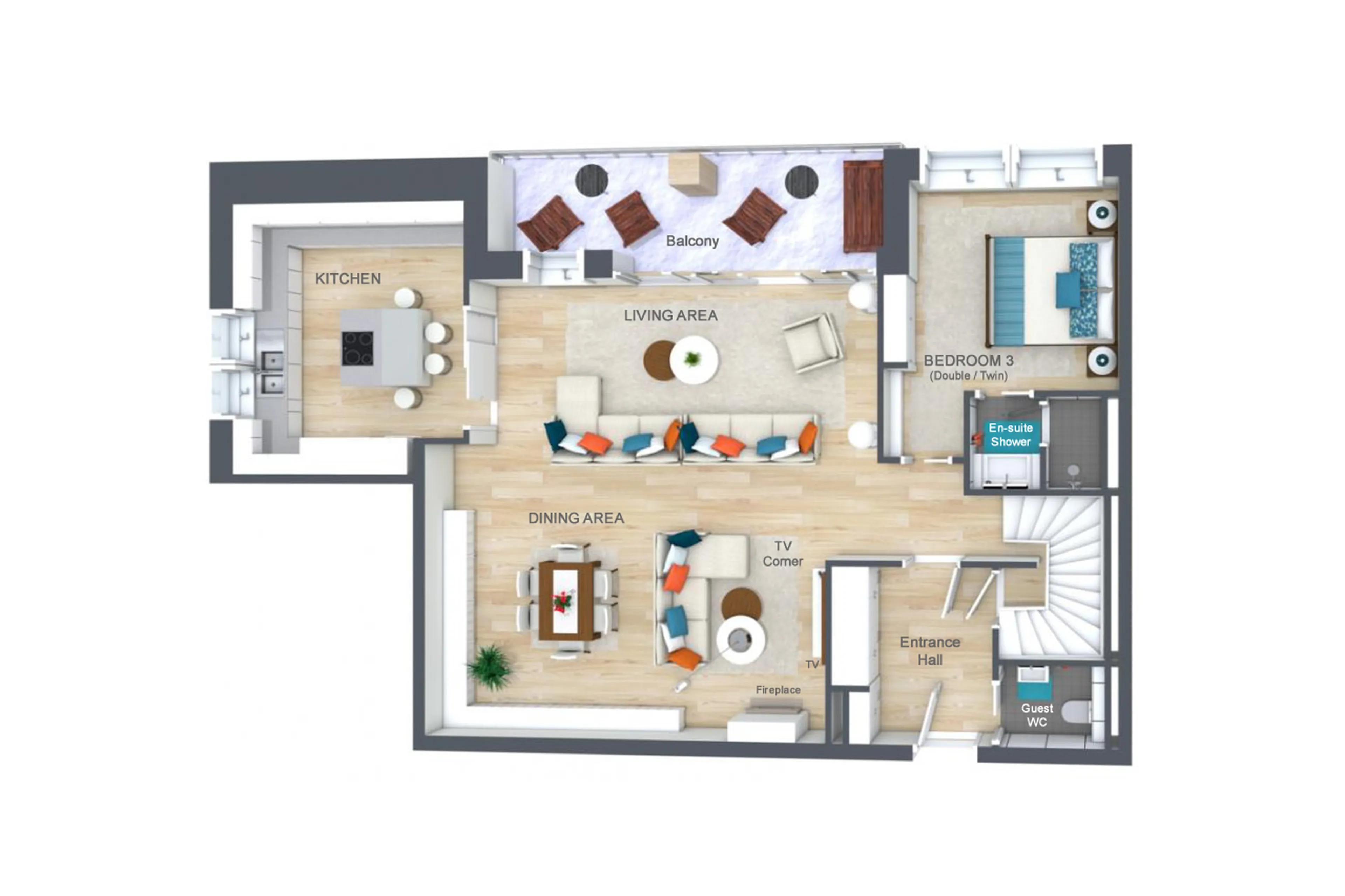 Lower level floor plan of Penthouse B in Courchevel 1850