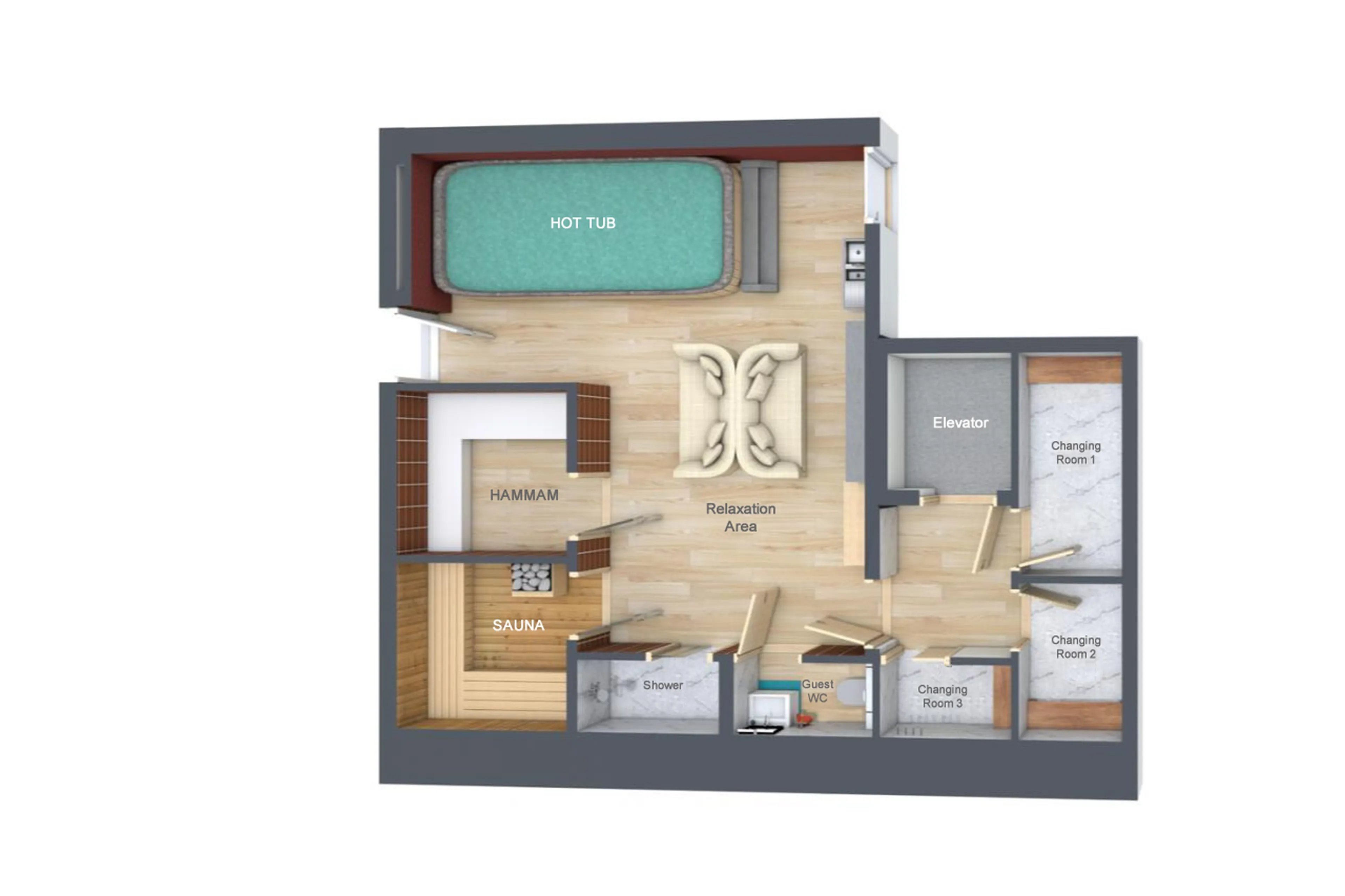 Spa level floor plan of Penthouse B in Courchevel 1850