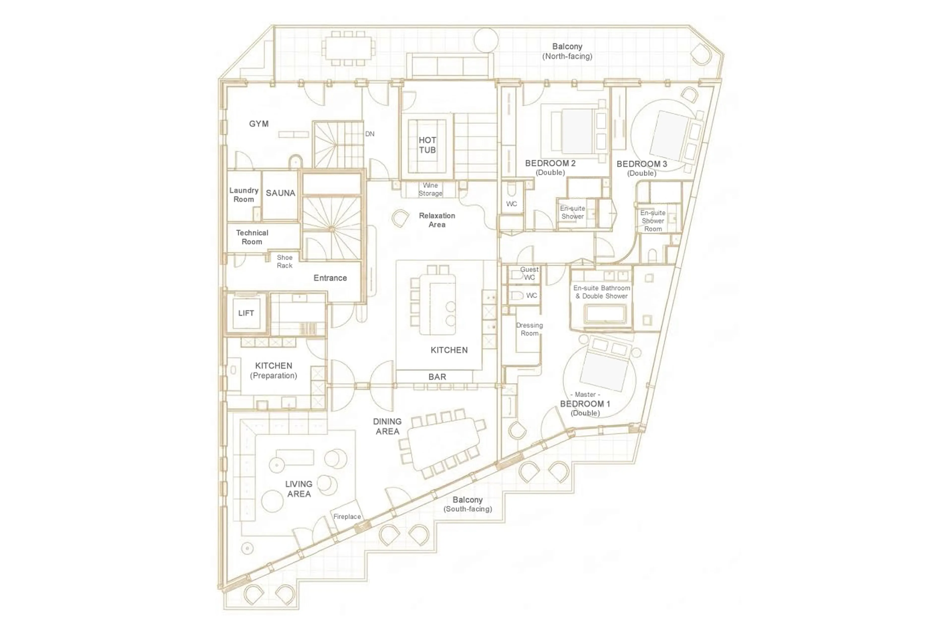 Top level floor plan of Penthouse Cristal in Val d'Isere