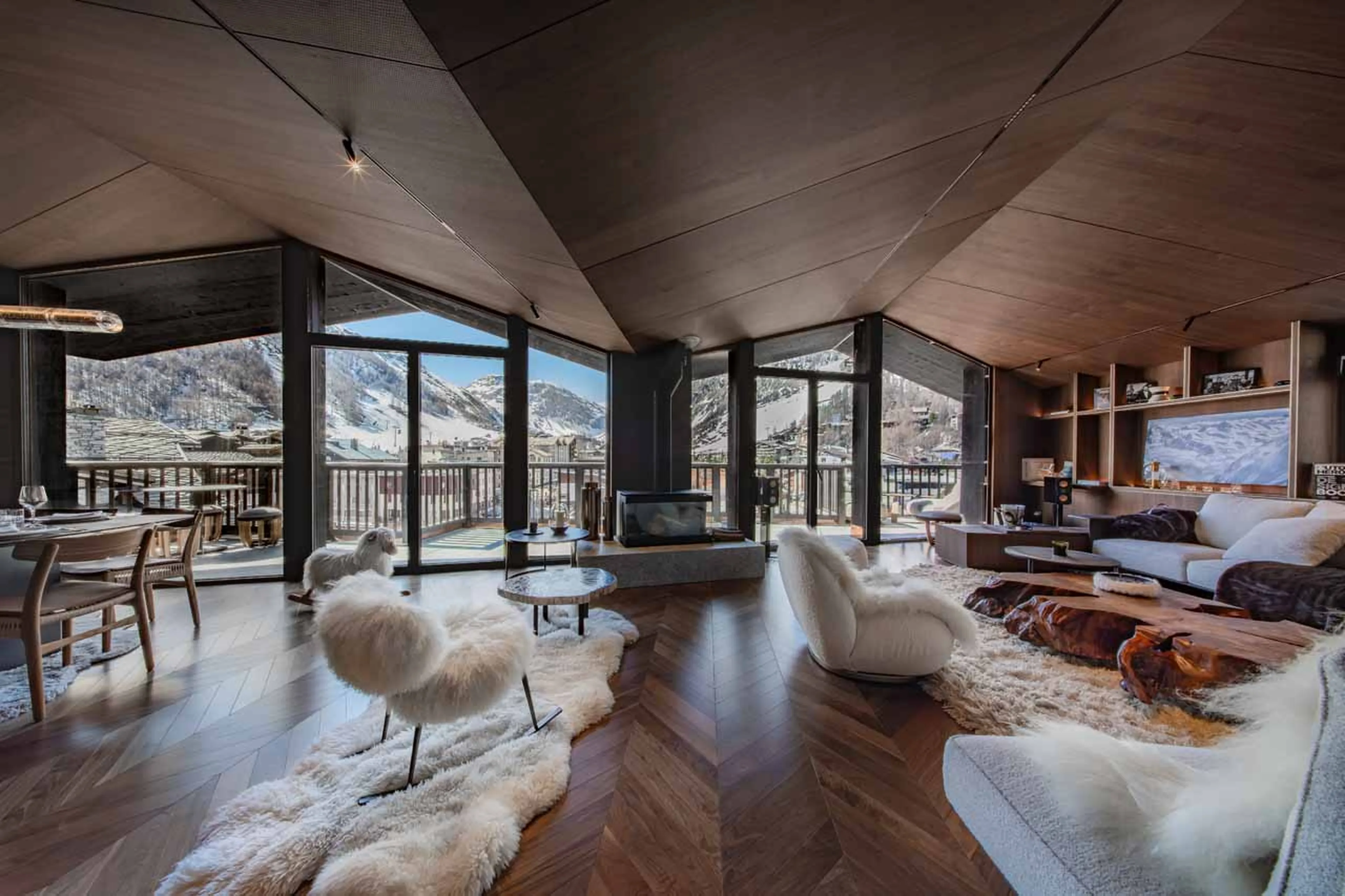 Mountain views from living area at Penthouse Cristal in Val d'Isere