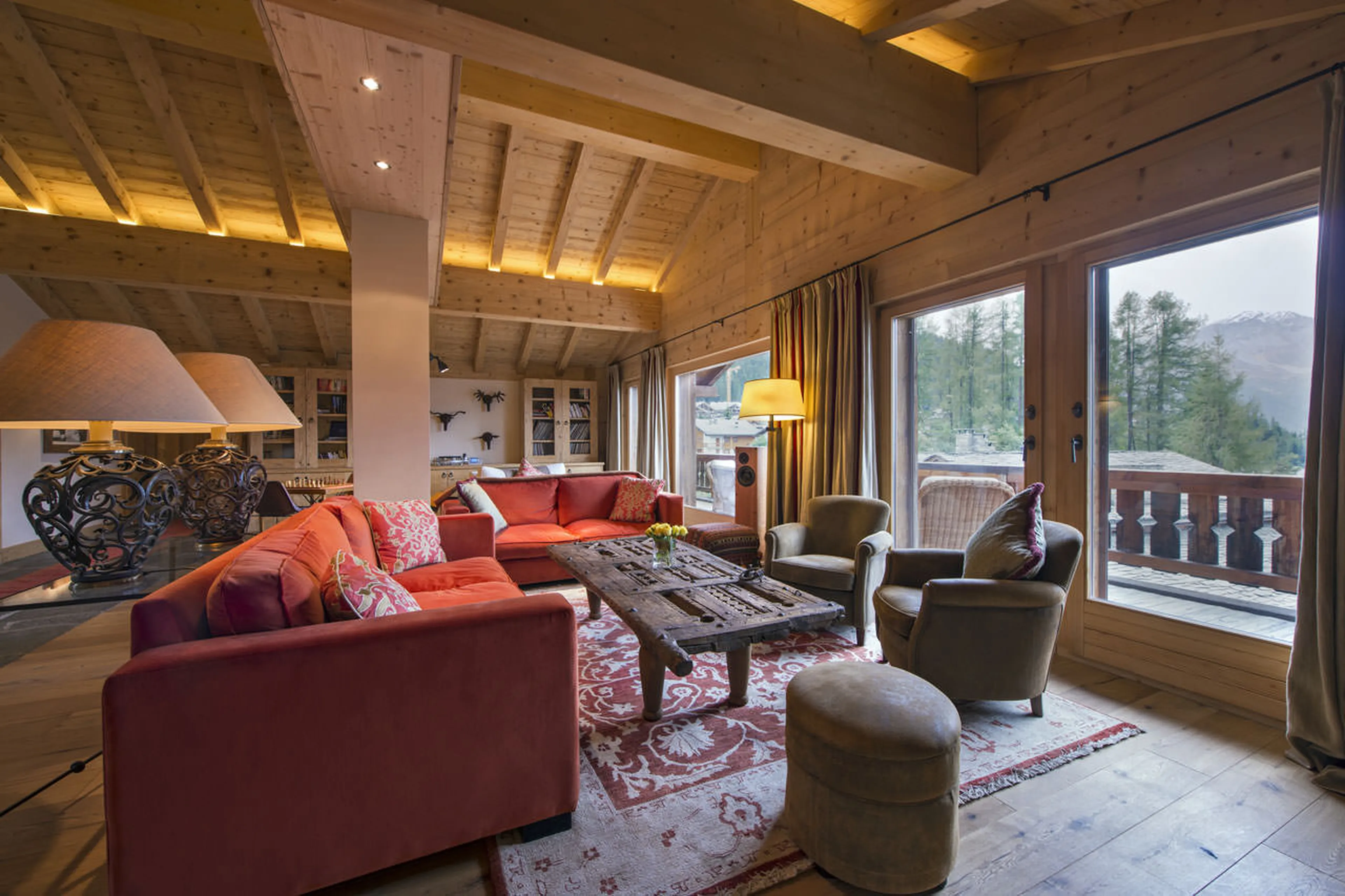 Access to balcony from living area of Penthouse Deux Riviers in Verbier