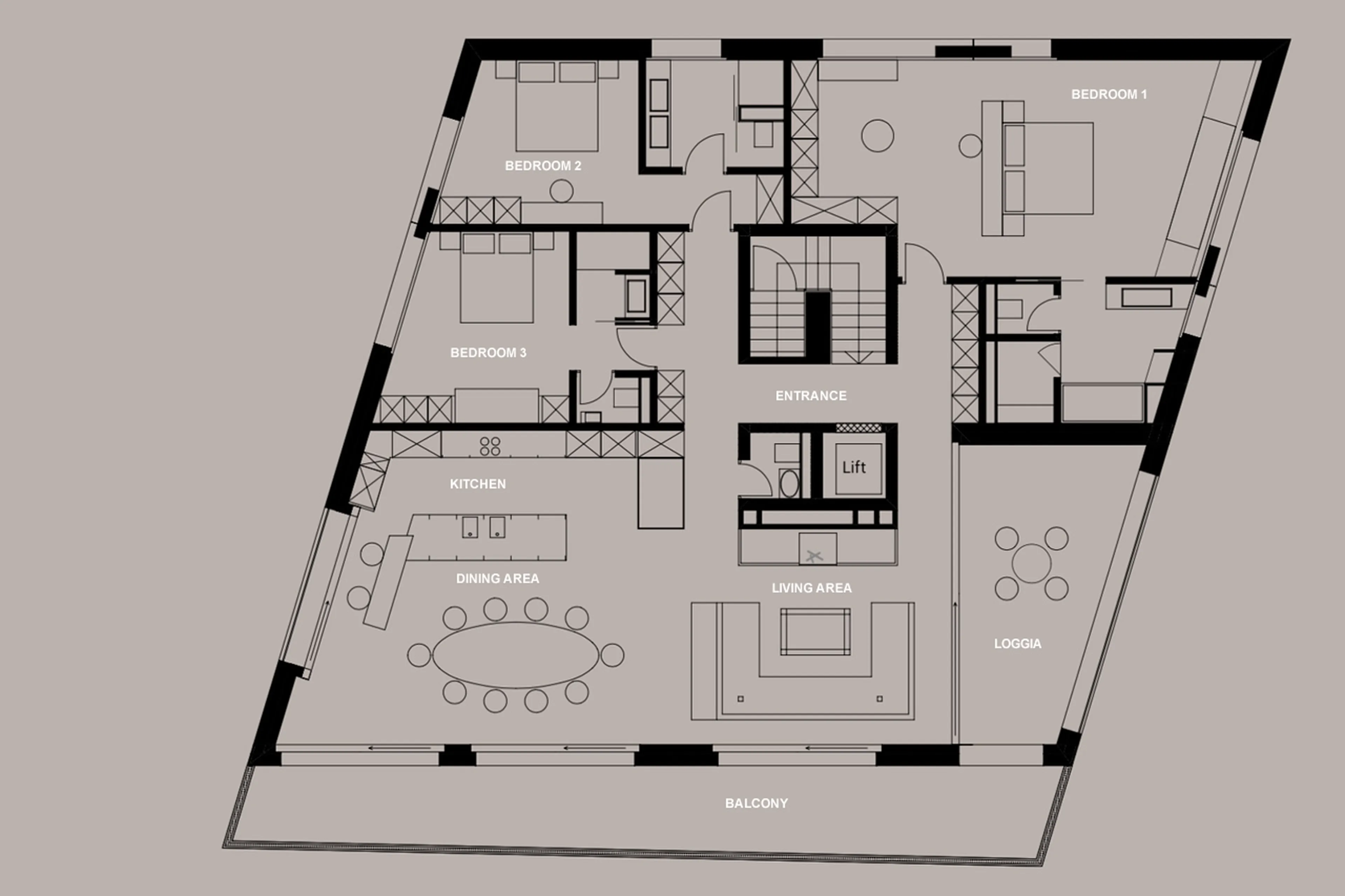 Top level floor plan of Penthouse Elbert Lodge in Davos