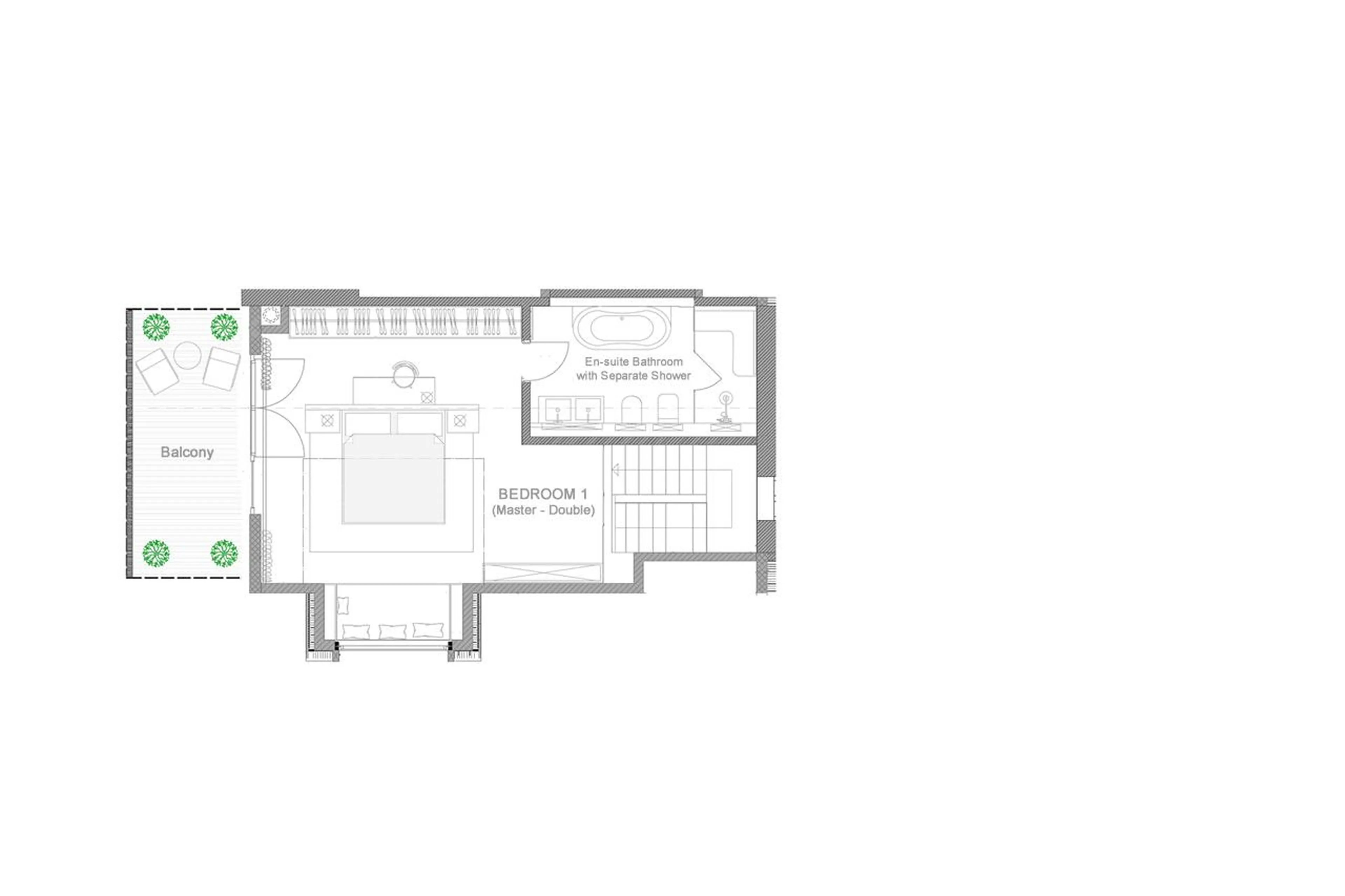 Upper level floor plan of  Penthouse Silvretta in Klosters