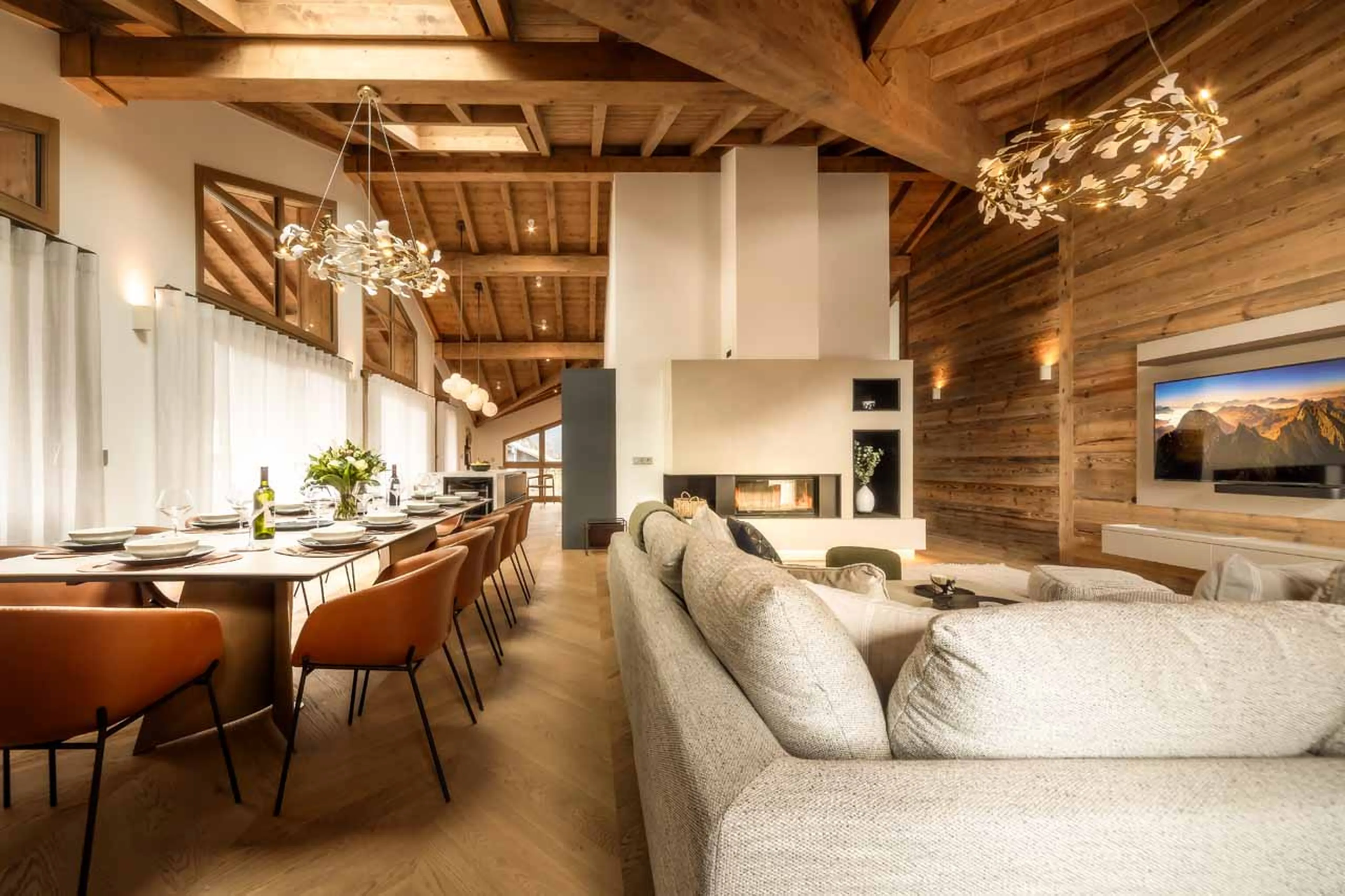 Living area open-plan at Penthouse Snowgum in Morzine